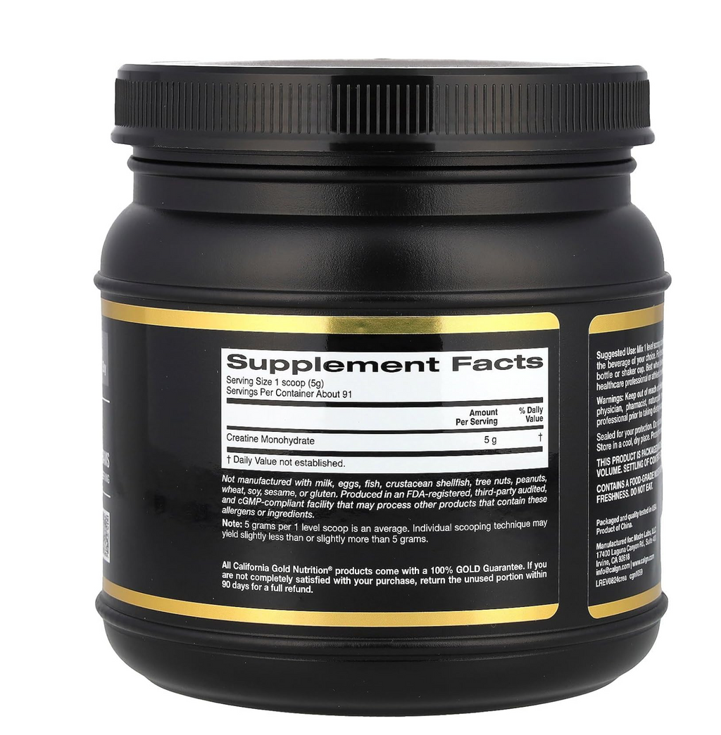 California Gold Nutrition, Creatine Powder, Micronized, Muscle and Strength Support, Creatine Monohydrate, No Gluten, No GMOs, No Soy, Unflavored, 16 oz (454 g)