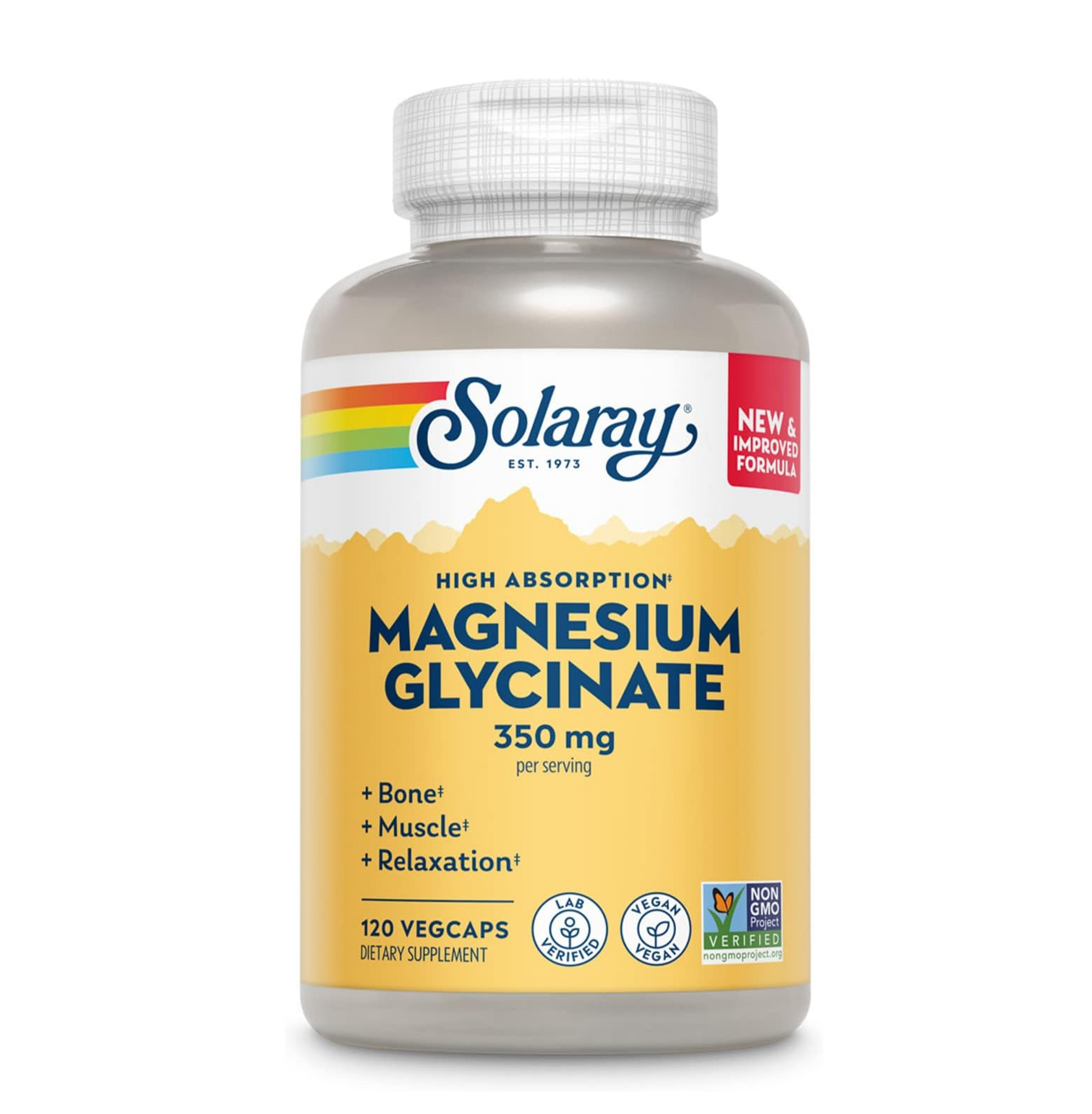 SOLARAY Magnesium Glycinate Capsules, Chelated Magnesium Bisglycinate w/BioPerine, Higher Absorption Magnesium Supplement - Bones, Muscles, Heart Support, Vegan (30 Servings, 120 VegCaps)