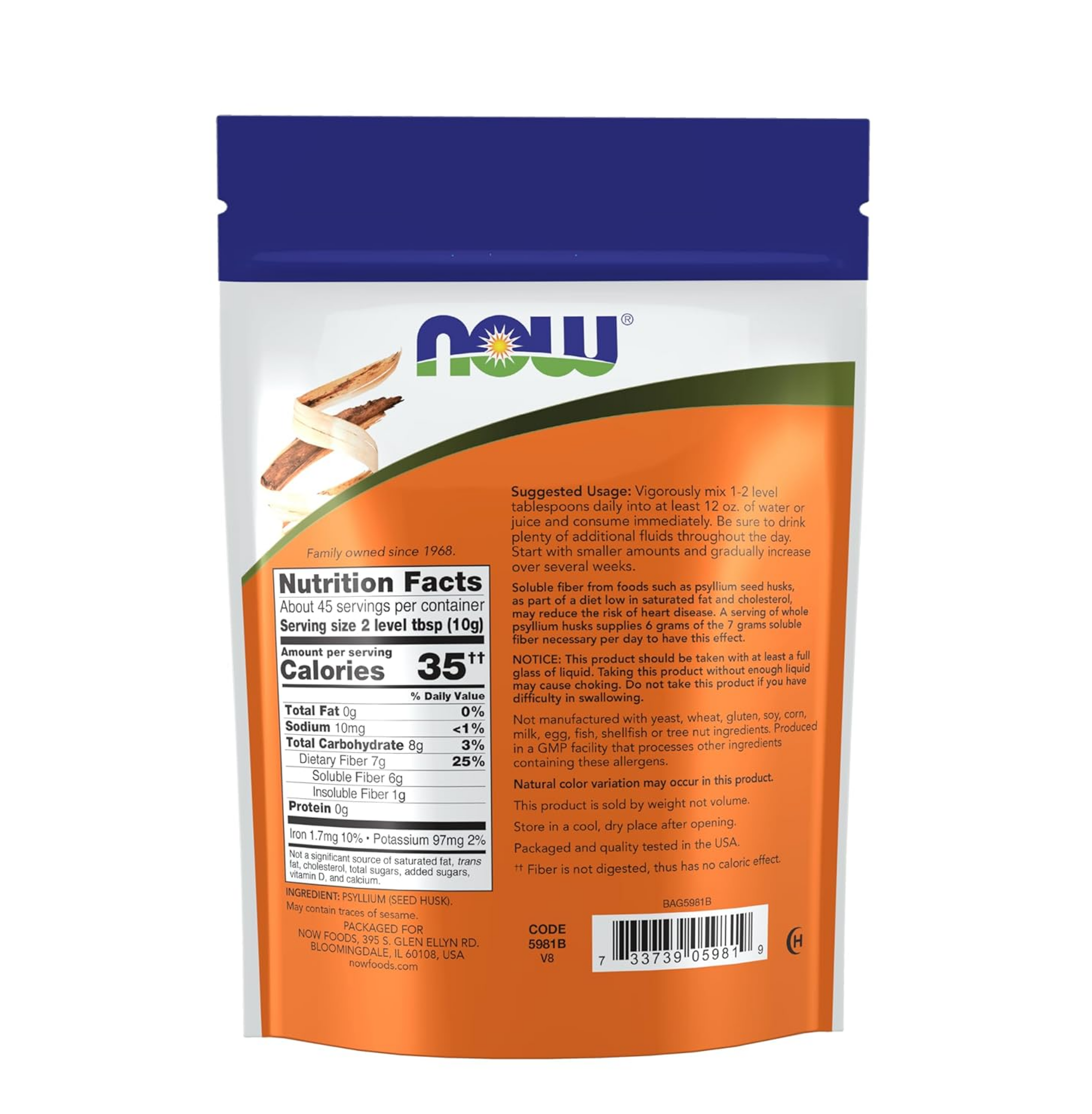 NOW Foods Supplements, Whole Psyllium Husks, Non-GMO Project Verified, Soluble Fiber, 16-Ounce