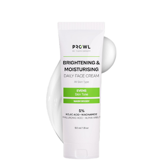 PROWL by Tiger Shroff Face Brightening Moisturizer Cream 5% Kojic Acid, Alpha Arbutin, Niacinamide & Hyaluronic Acid Daily Use Moisturiser For Dry Oily Combination All Skin Type, Warm Woody,50ml