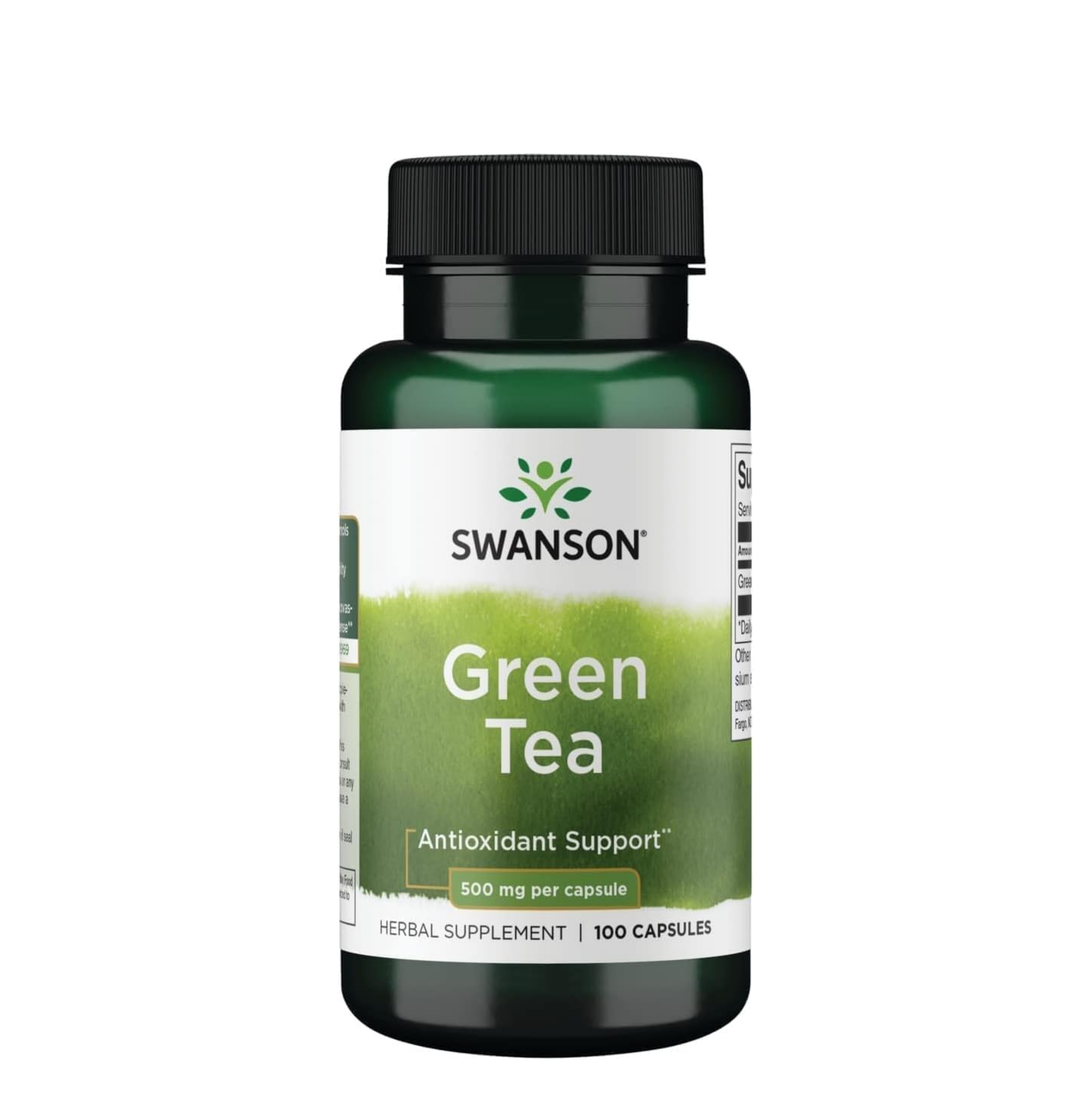 Swanson Green Tea Extract Supplement - Antioxidant Rich - 500 MG Green Tea Leaf Powder - 100 Capsules