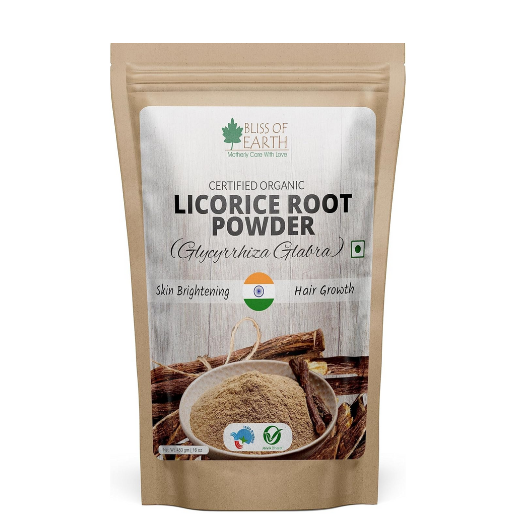 Bliss of Earth Organic Licorice Root Powder For Eating Mulethi Powder For Digestion Skin Whitening Hair & face 453 gm