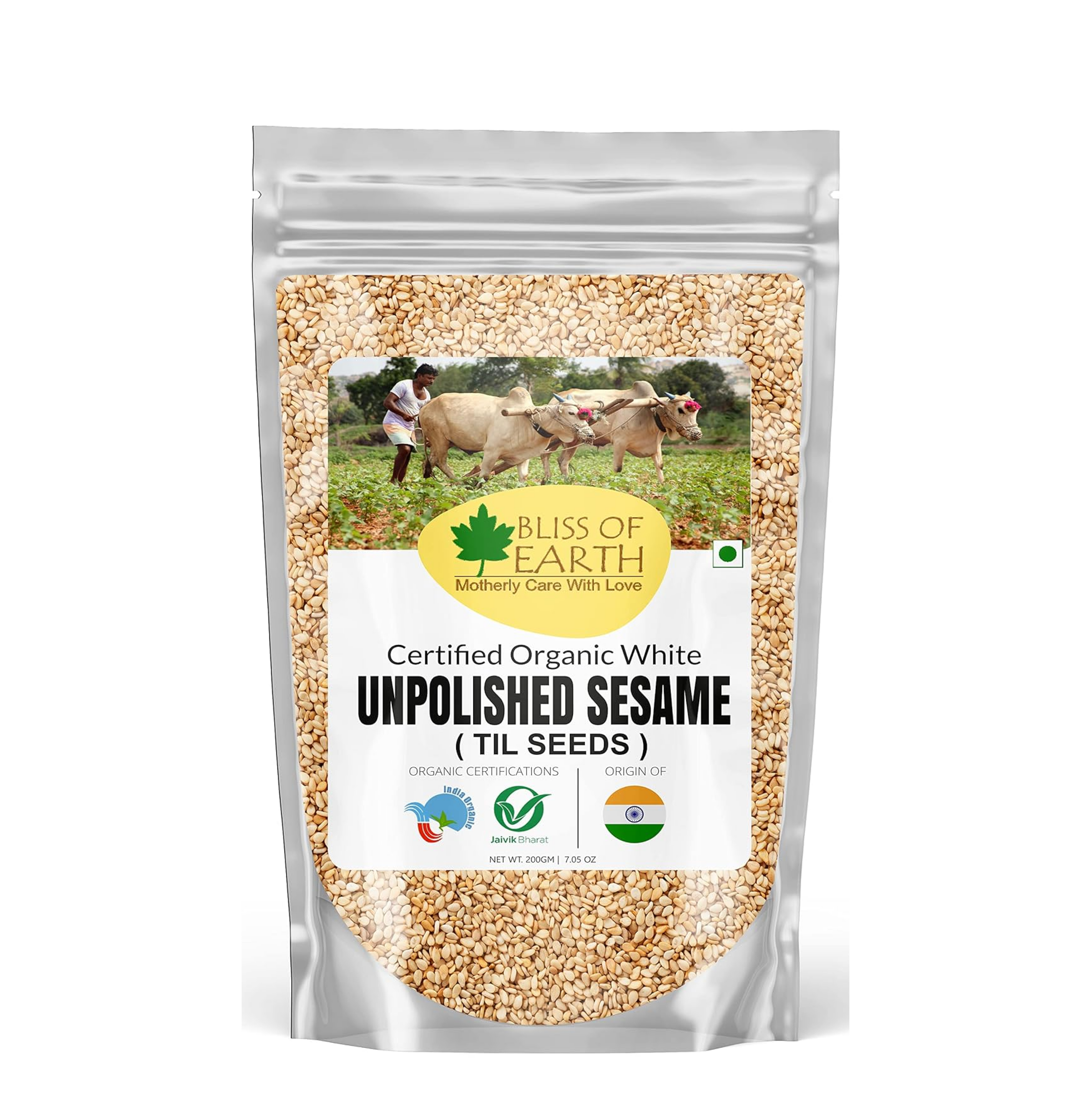 Bliss of Earth Organic Unpolished Sesame Seeds 200gm White For Eating, Raw Til Seeds