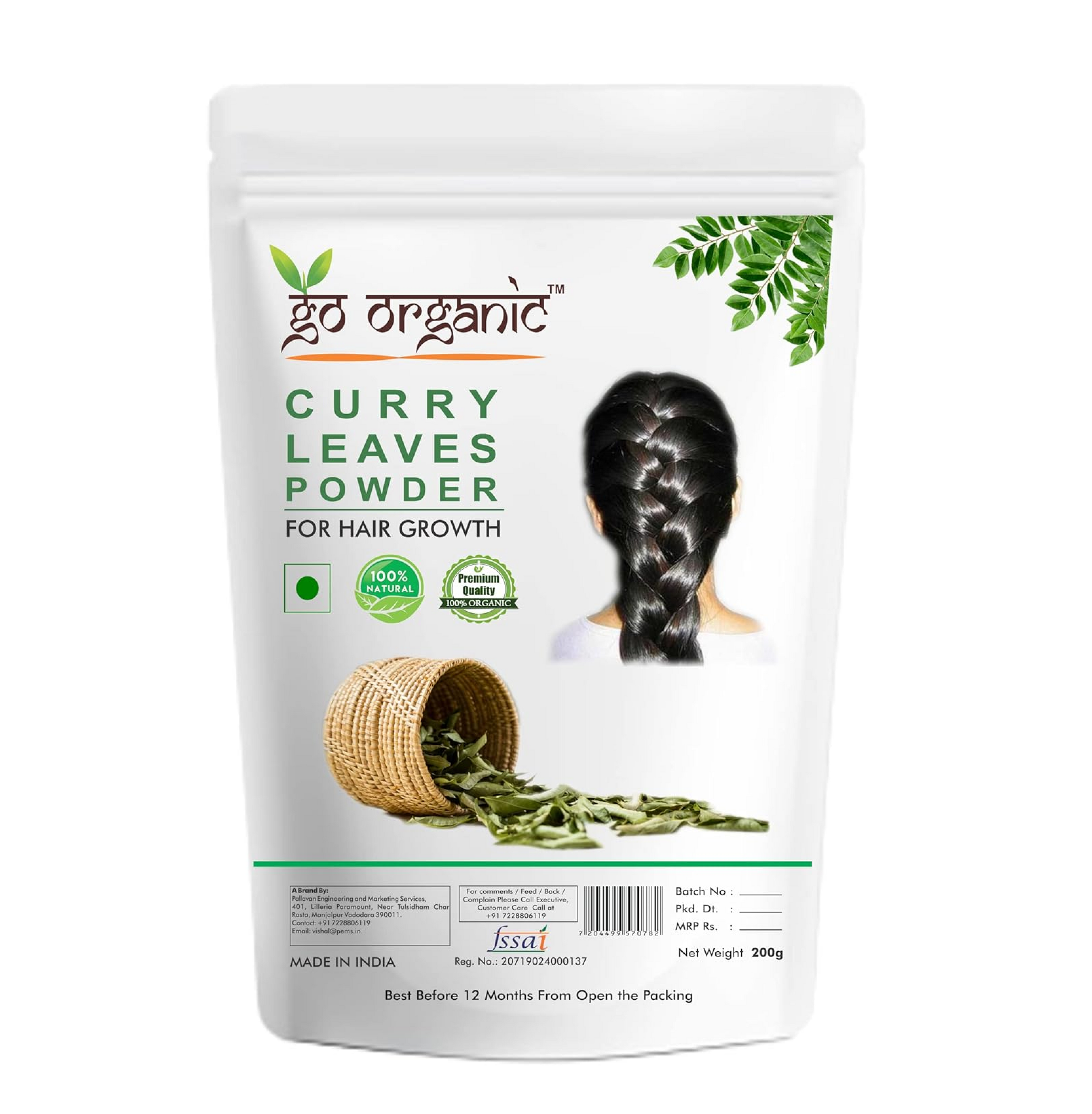 Go Organic Curry Leaves Powder Curry Leaves To Grow Long, Strong And Shiny Hair (200 Grm)