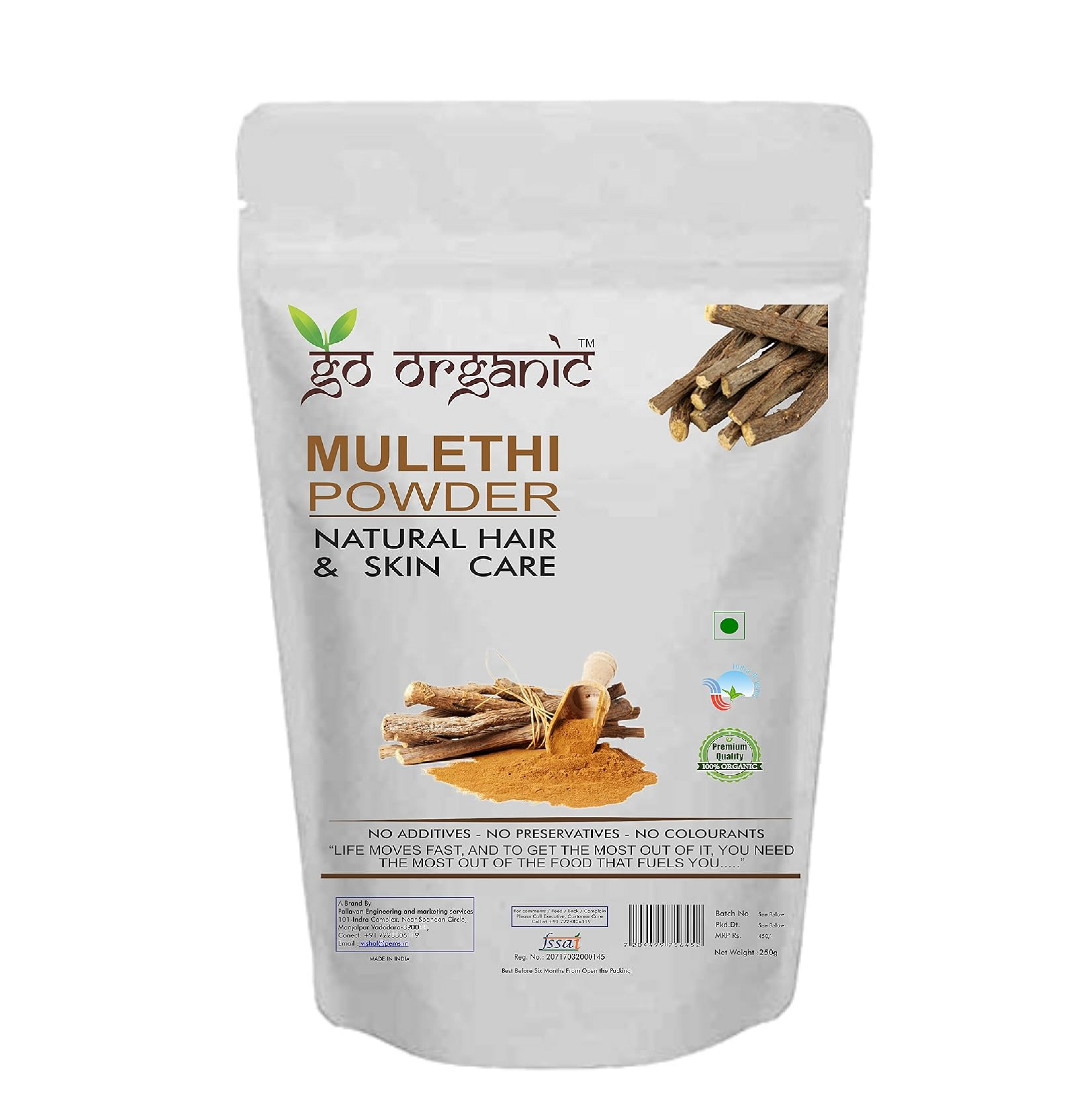 Go Organic Liquorice/Mulethi Powder/Athimathuram powder - 250Gm