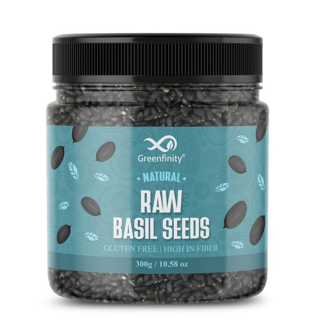 GreenFinity Healthy Basil Seeds | Rich in Omega-3, Dietary Fibre, and Antioxidant Seeds for Weight Management | Rich in Calcium, Protein & Fibre, Salads, Snacks, Smoothies Seeds Tukmaria (300g)