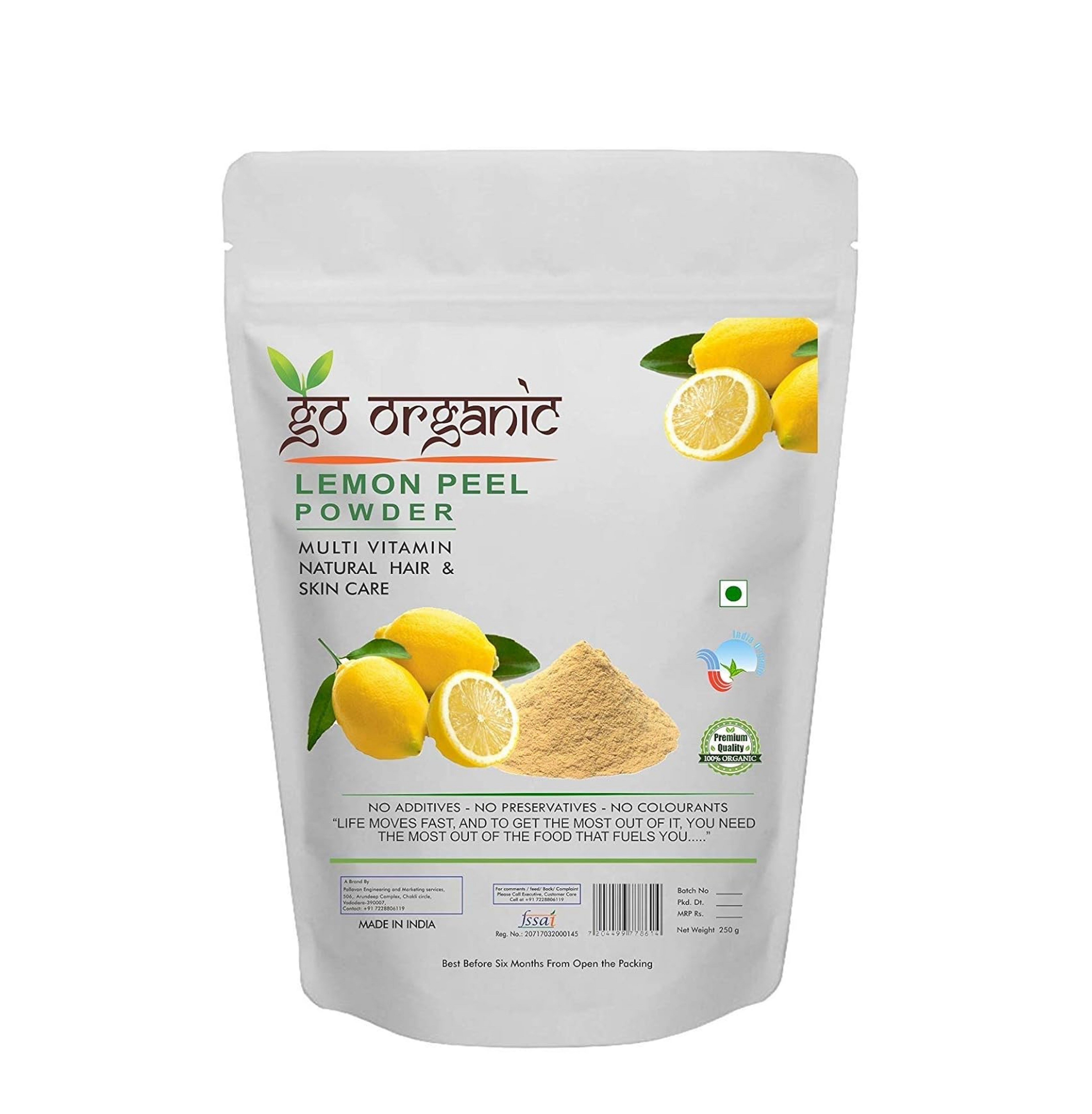 Go Organic Lemon Peel Powder For Face Cleanser & Skin Whitening 250 gm