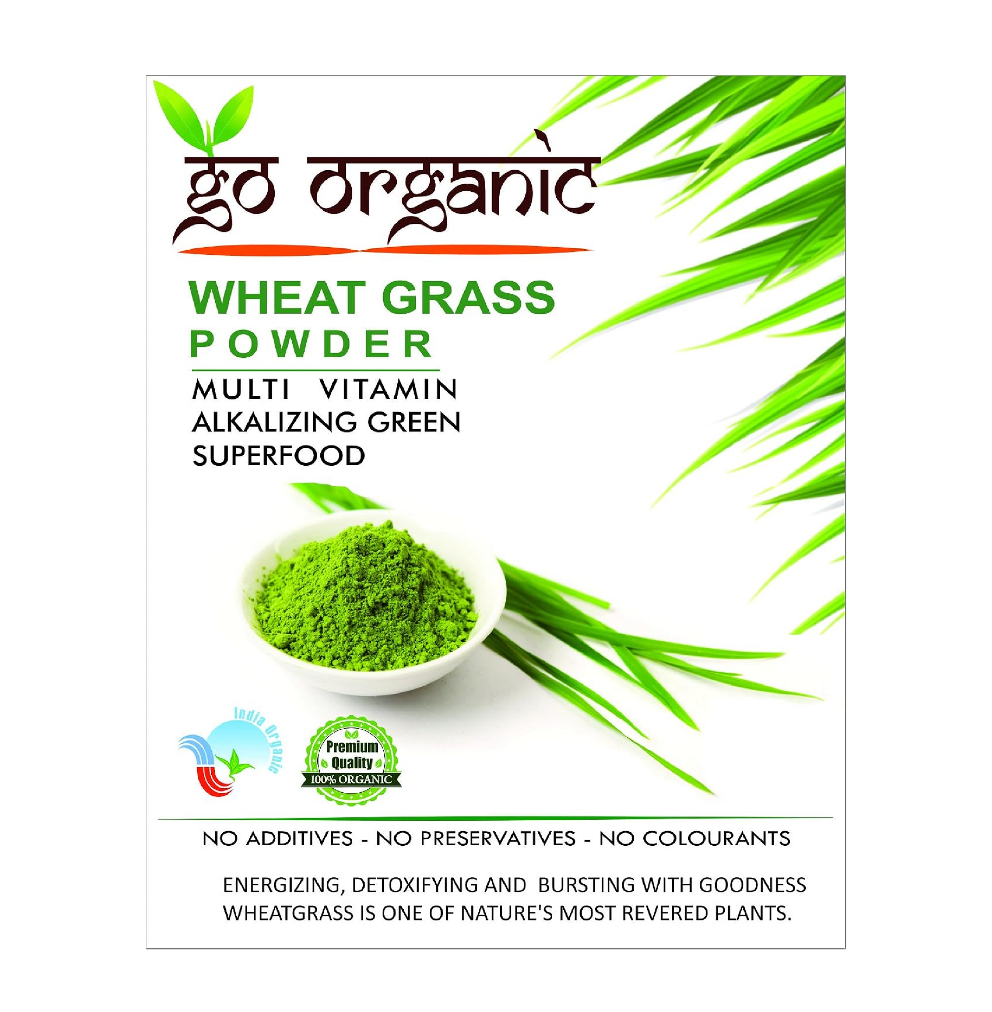 Go Organic Wheat Grass Powder Greens, Detox, Immune Support, Alkalize, whole leaf powder, vitamin K, Gluten Free, GMO Free, Kosher, wheatgrass 150g