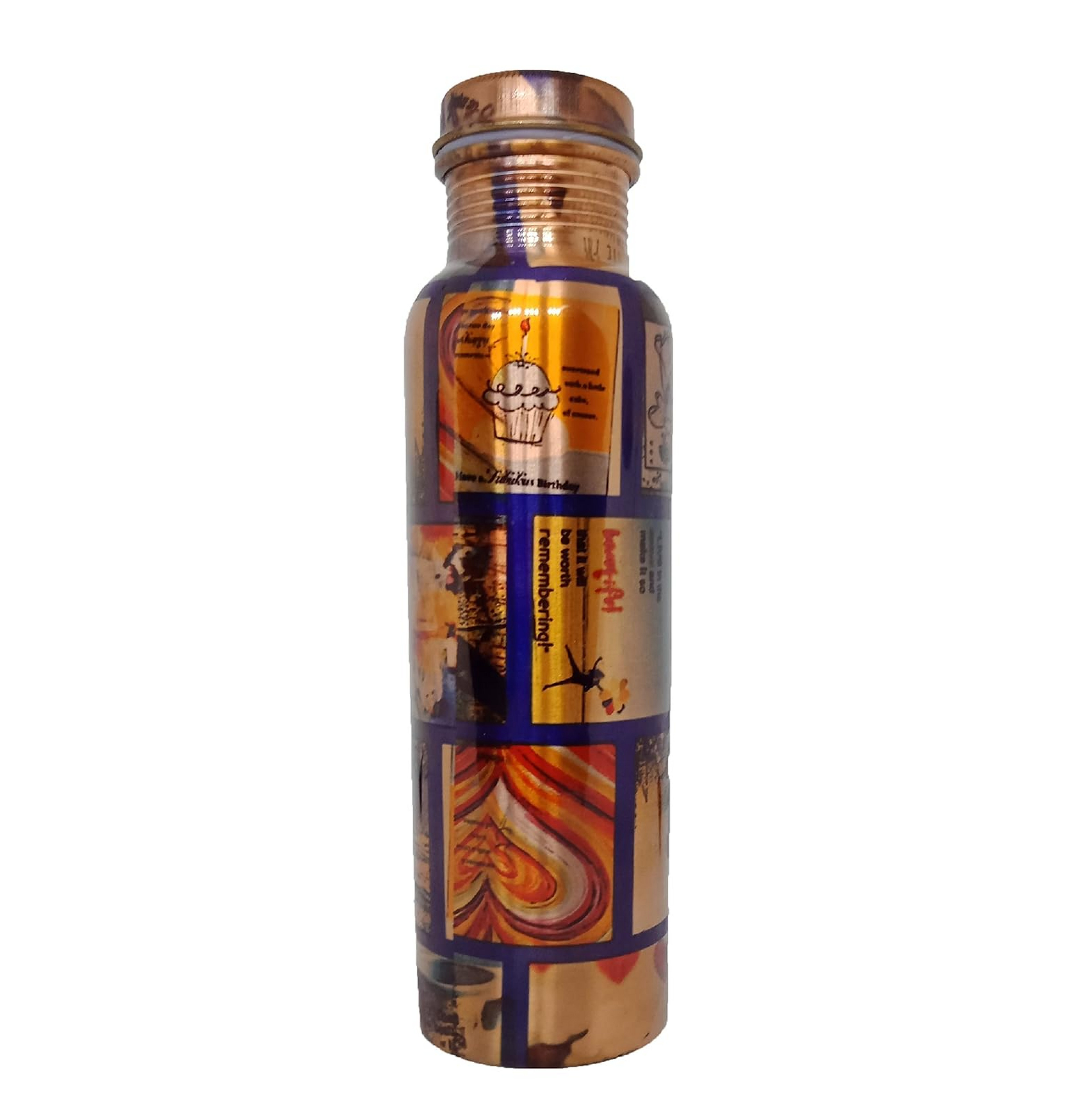 Nature’s Secret Pure Copper Modern Art Printed and Outside Lacquer Coated Bottle, Travelling Purpose, Yoga Ayurveda Healing, 1000 Ml (Sq. Blue)
