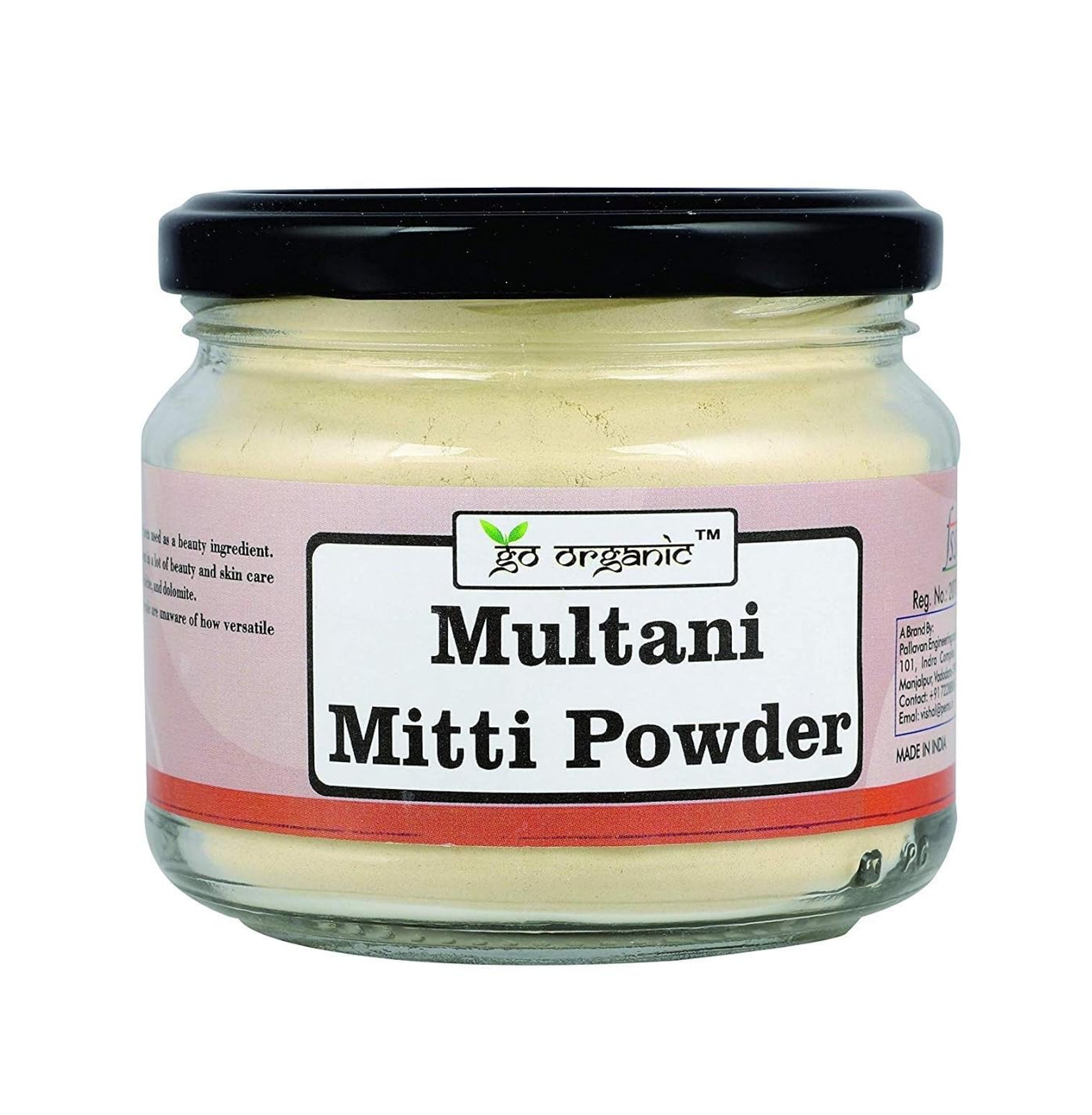 Go Organic Mulatani mitti powder for face and body detox - 150 Gm, Glass Jar