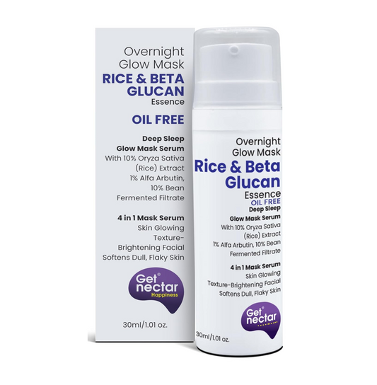 Get Nectar Happiness Overnight Glow Mask Rice & Beta-Glucan (Oil Free) with Rice fermented, Beta-glucan & Bean Essence for Skin Glowing Texture-Brightening facial, Softens dull, & Younger-Look (30ml)