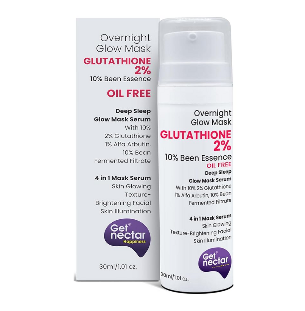 Get Nectar Happiness Overnight Glow Mask 2% Glutathione Cream (Oil Free) with 10% Been Fermented Filtrate Essence for Skin Glowing Texture-Brightening facial, Skin Illumination (30ml)