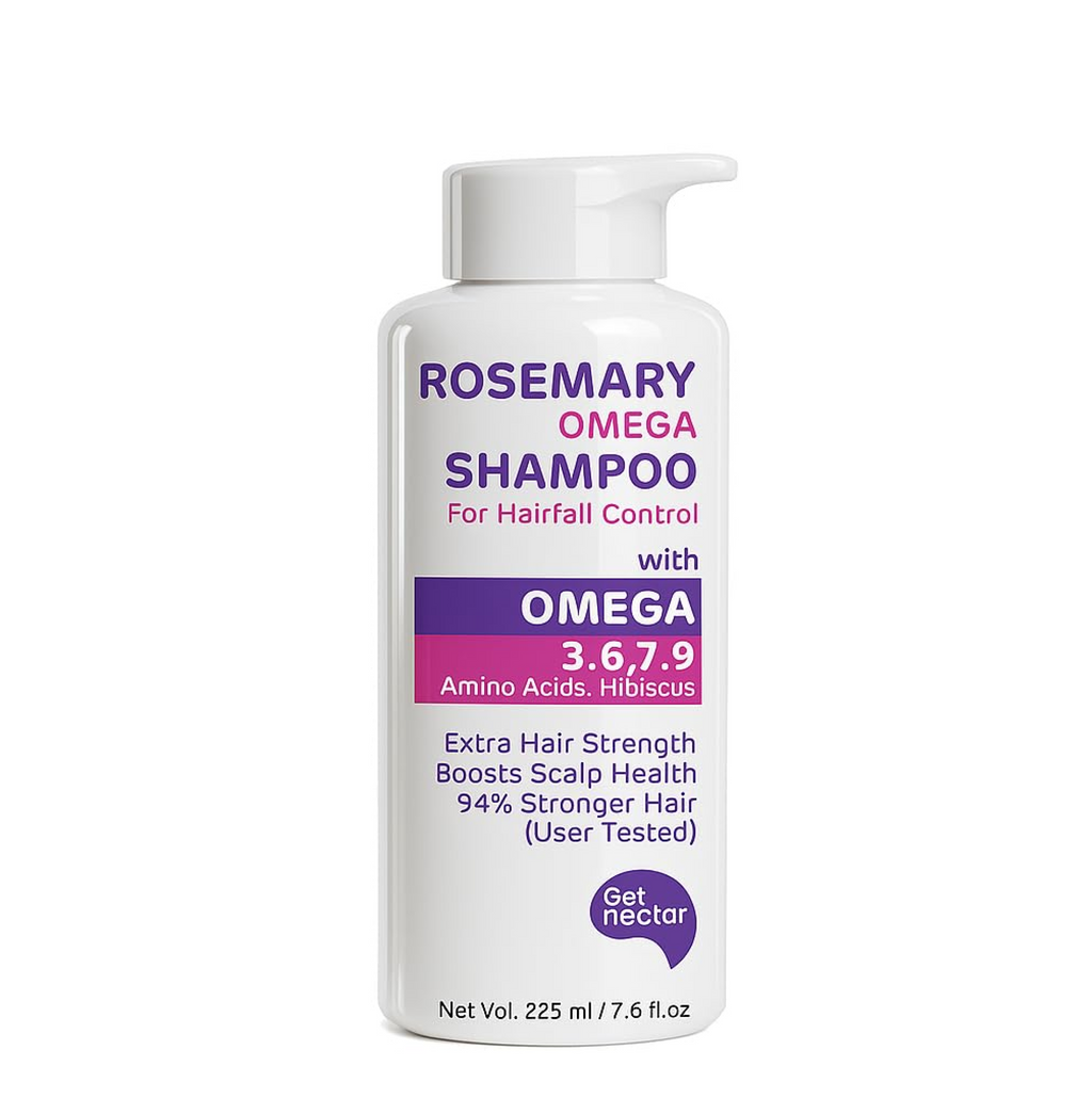 Get Nectar Happiness Korean Hair Essence Rosemary Shampoo for Hair Fall Control | Enriched with Hibiscus, Omega 3,6,7,9 & Amino Acids | Strengthens Roots, Boosts Scalp Health & Reduces Breakage | Sulphate & Paraben Free Gentle Cleanser | 225ml