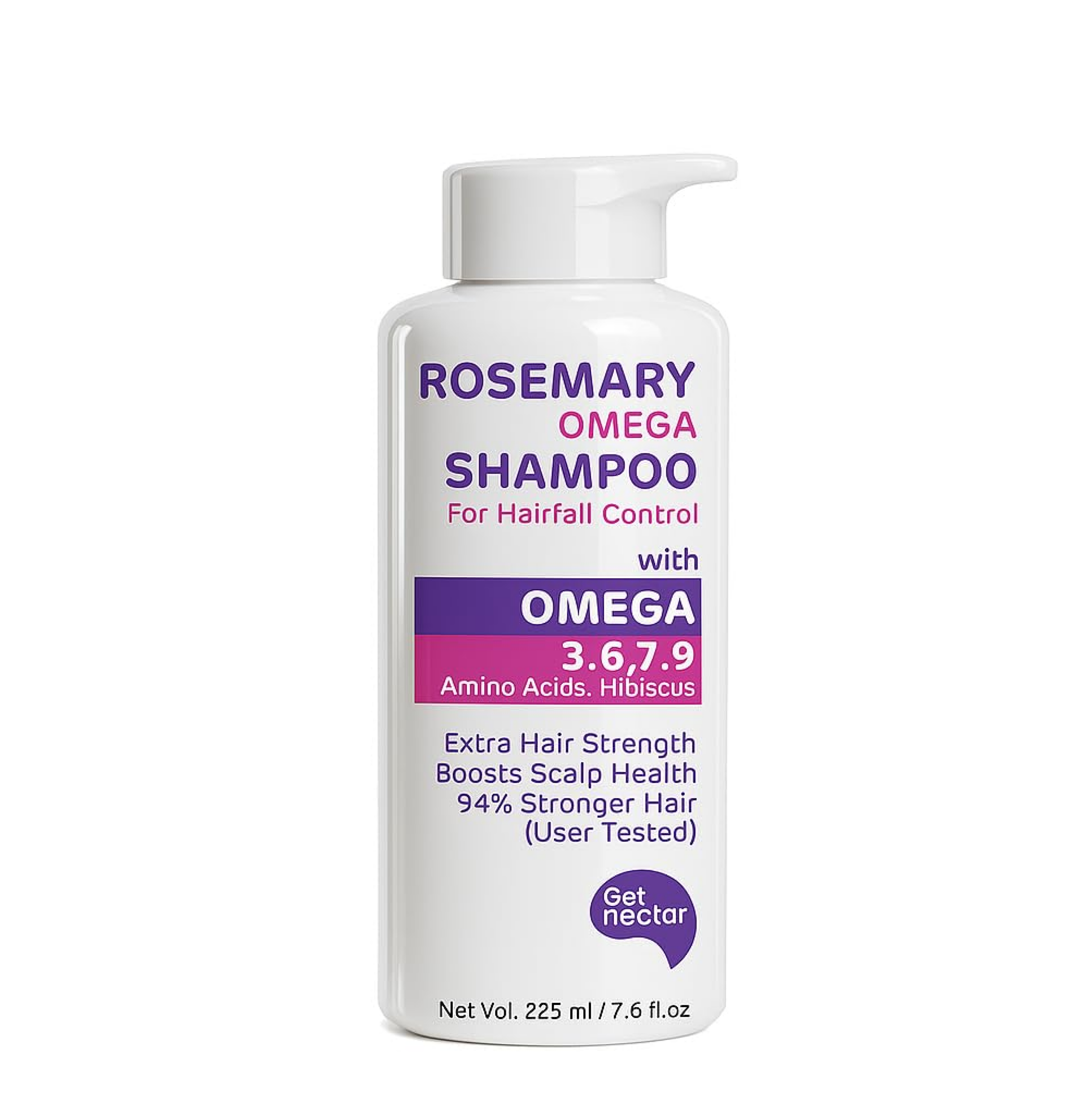 Get Nectar Happiness Korean Hair Essence Rosemary Shampoo for Hair Fall Control | Enriched with Hibiscus, Omega 3,6,7,9 & Amino Acids | Strengthens Roots, Boosts Scalp Health & Reduces Breakage | Sulphate & Paraben Free Gentle Cleanser | 225ml