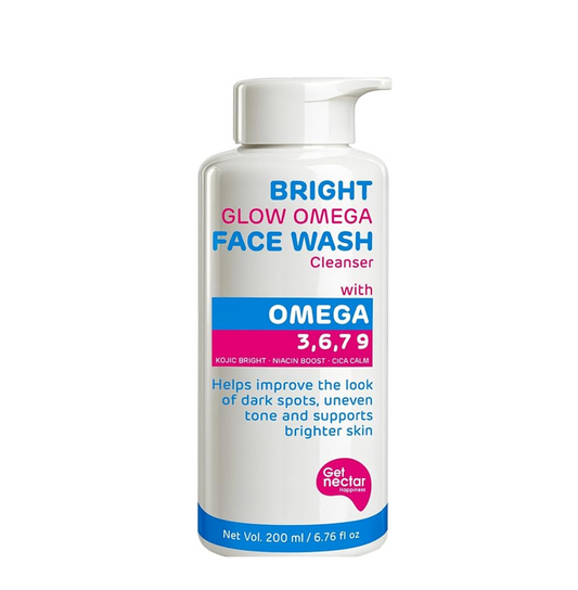 Get Nectar Happiness Bright Glow Omega Korean Glow Essence Face Wash Cleanser | Dark Spot, Pigmentation, Whitening & Brightening, Even Skin Tone & Gentle Daily Cleanser for Radiant, Glowing Skin – 200 ml
