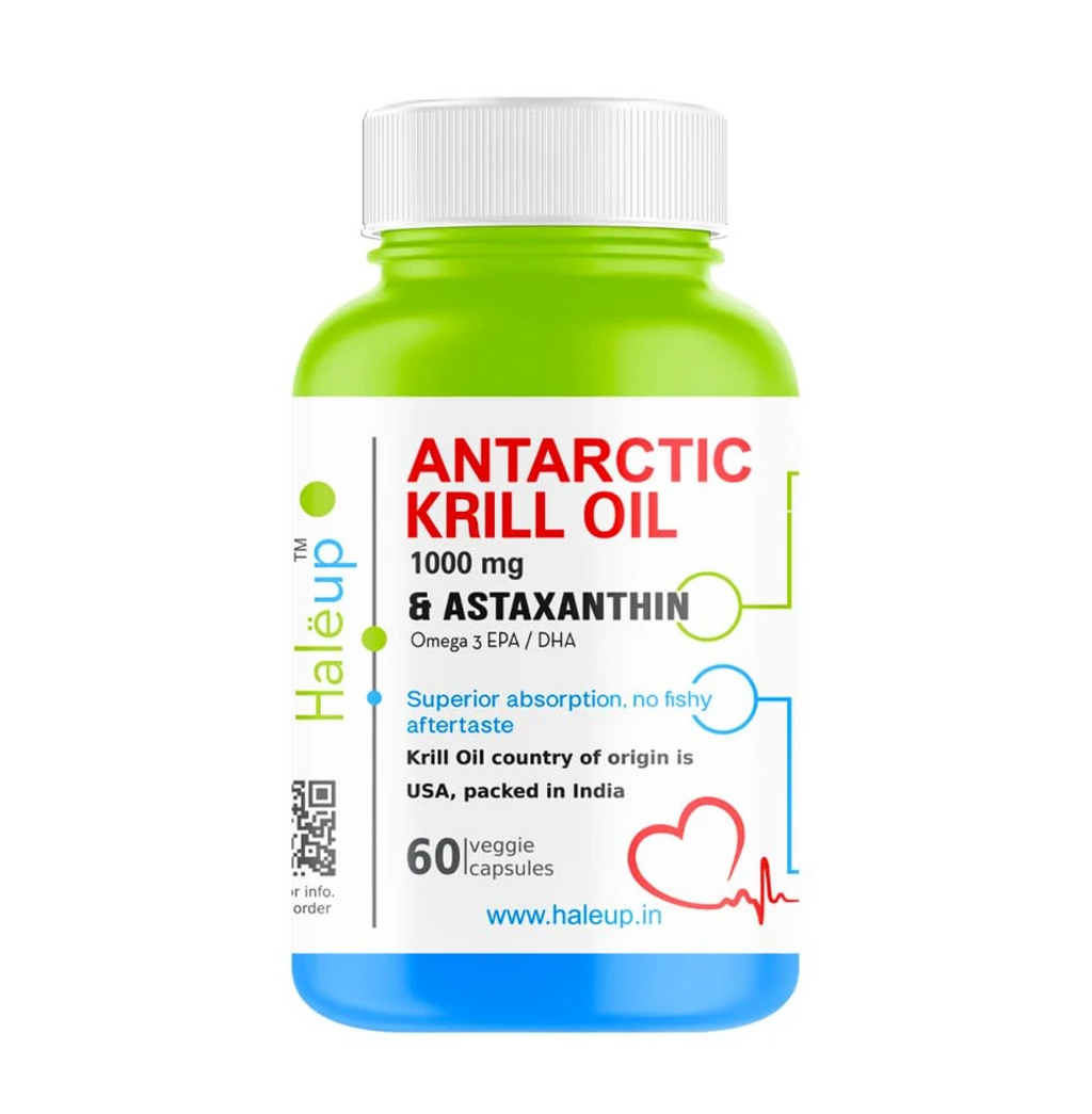 Haleup Antarctic Krill Oil Omega 3 Fatty Acid capsules 1000 mg, Highest Concentration of EPA DHA/Krill Oil for Men & Women, Supports Heart, Brain, Joint and Eye120 capsules (2 packs X 60 caps)