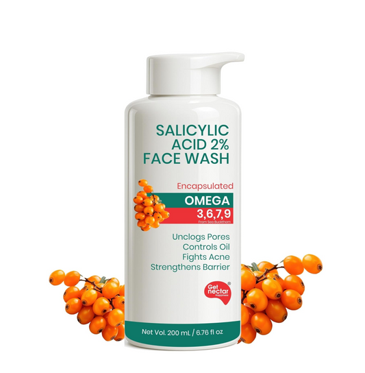 Get Nectar Happiness Korean Glow Essence 2% Salicylic Acid Face Wash for Oily & Acne-Prone Skin | Encapsulated | Omega 3,6,7,9 | Unclogs Pores, Controls Oil, Fights Acne, Soothes Redness 200ml(Pack Of 1)