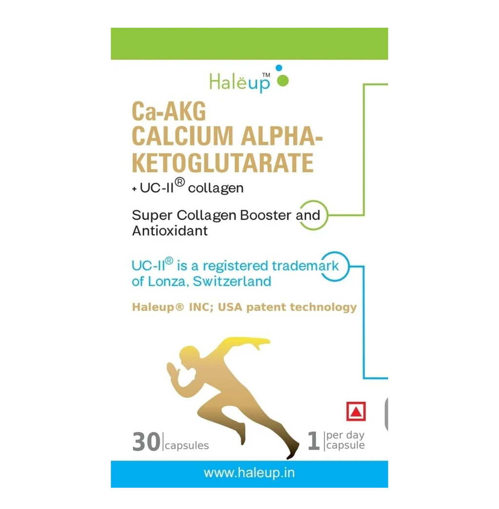 Haleup Calcium AKG Supplement with UC-II collagen | Calcium Alpha-Ketoglutarate for Cellular Energy, Bone Strength, Muscle Recovery|Healthy Ageing (1 pack X 30s count)