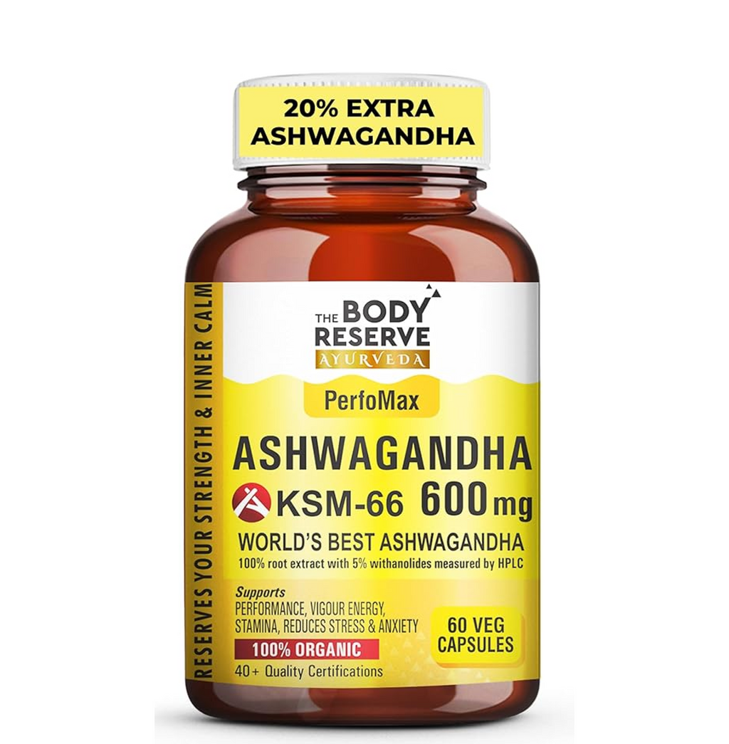 The Body Reserve Ashwagandha KSM66-60 Capsules Ashwagandha KSM 66 for men & Women Supports Stress Management & Muscle Recovery