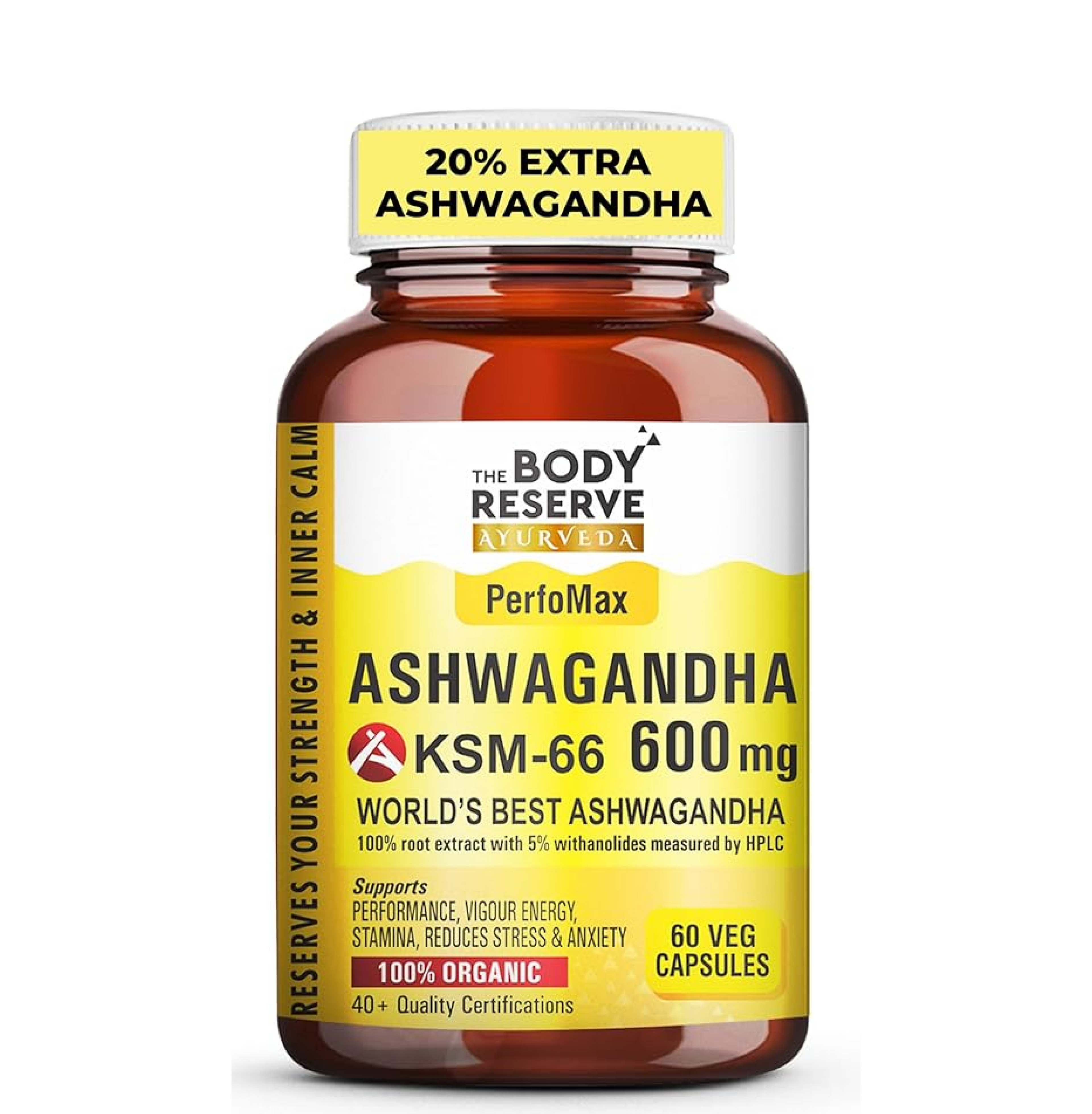 The Body Reserve Ashwagandha KSM66-60 Capsules Ashwagandha KSM 66 for men & Women Supports Stress Management & Muscle Recovery