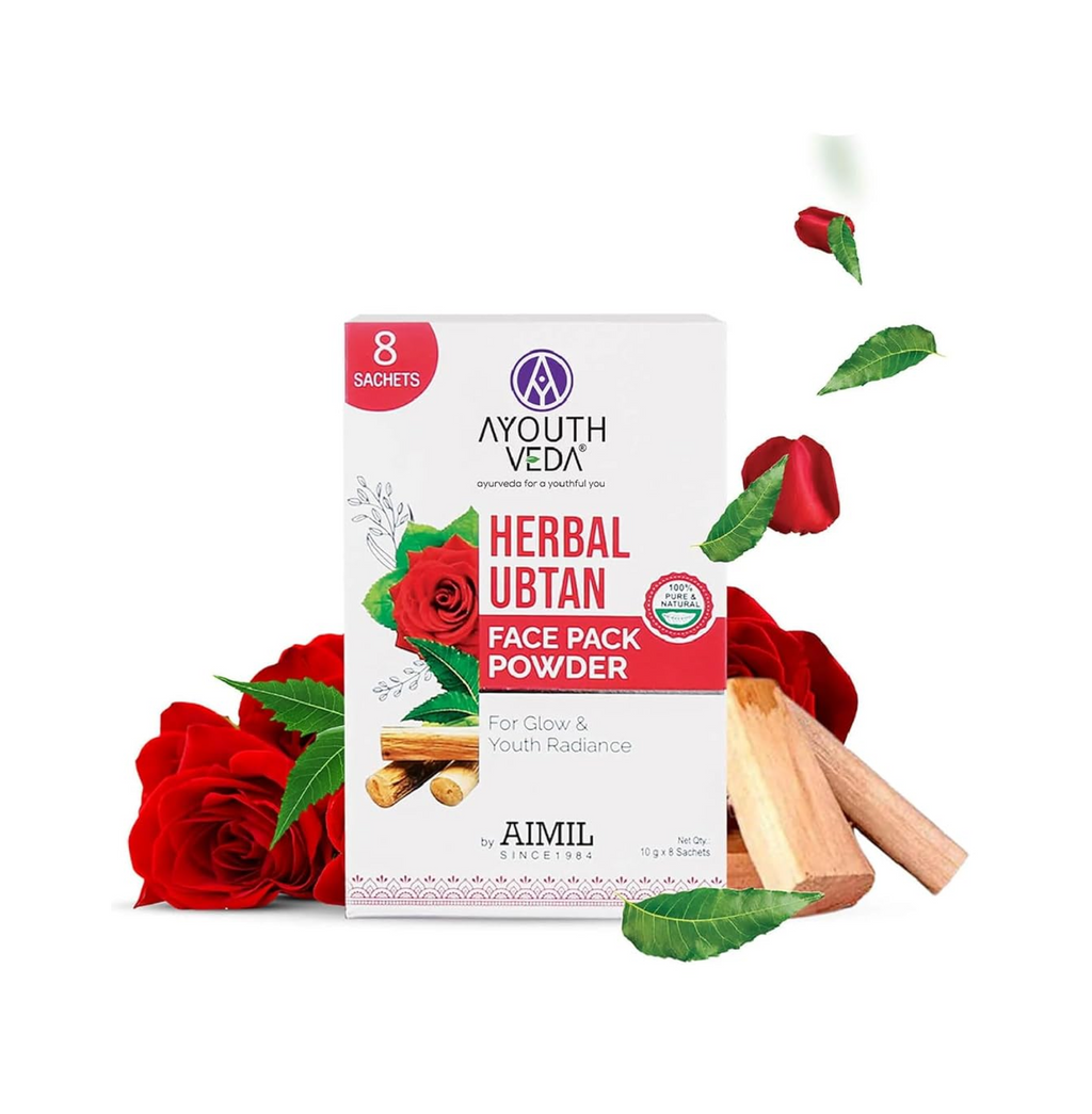 Ayouthveda Herbal Ubtan Face Pack Powder for Glowing & Rejuvenating Skin | Fights Acne, Dull Skin & Dark Spots| Makes Soft & Supple (10g x 8 Sachets) (Pack of 1)