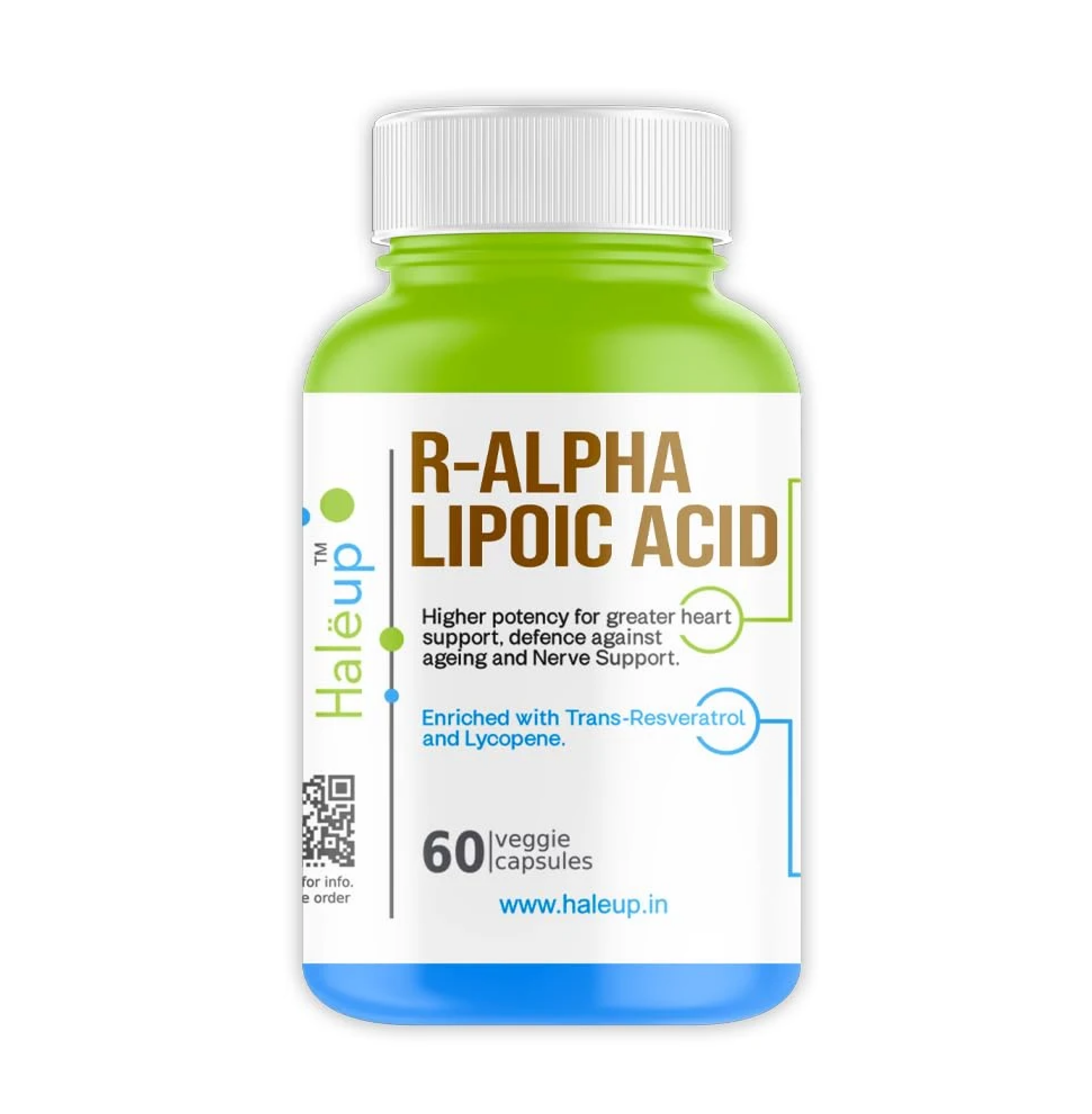 Haleup Alpha Lipoic Acid, 300 mg II Enriched with Lycopene & Resveratrol (60 capsules) || Healthy Liver || Heart || Blood Sugar & Potent Antioxidant