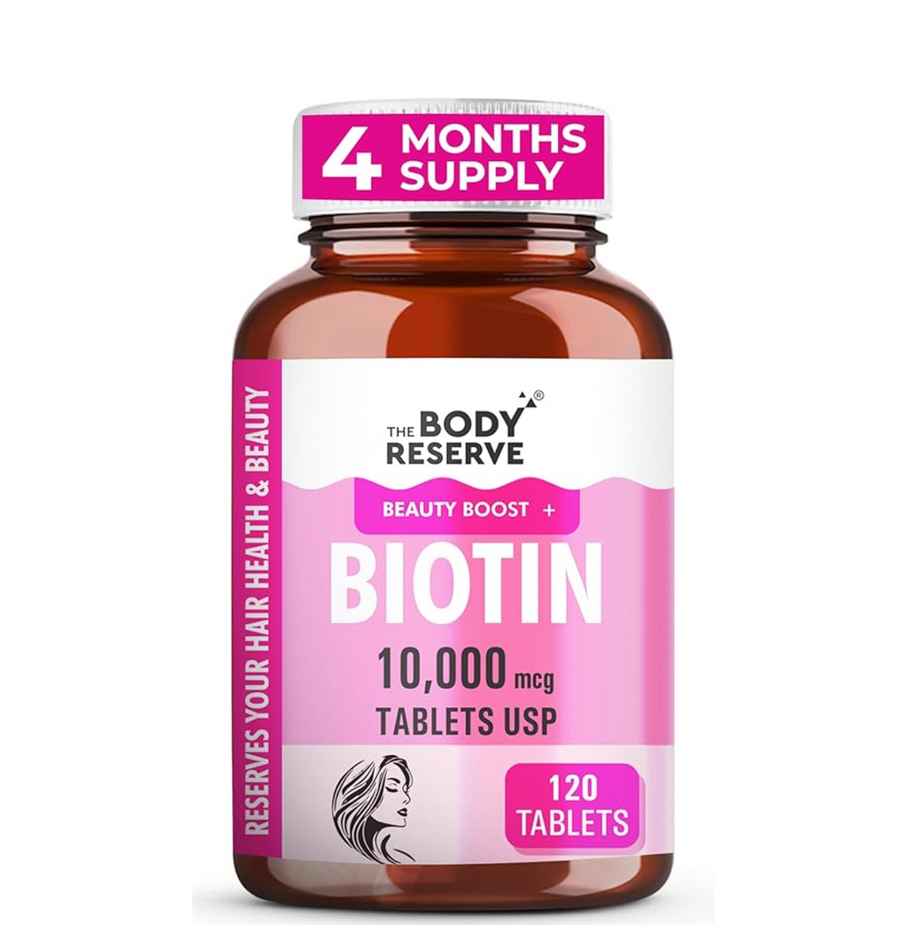 The Body Reserve Biotin 10000mcg 120 Veg Tabs, Biotin Tablets For Hair, Skin & Nails, Hair Vitamins biotin Supplement For Men & Women 4 Monthâ€™s Supply Pack
