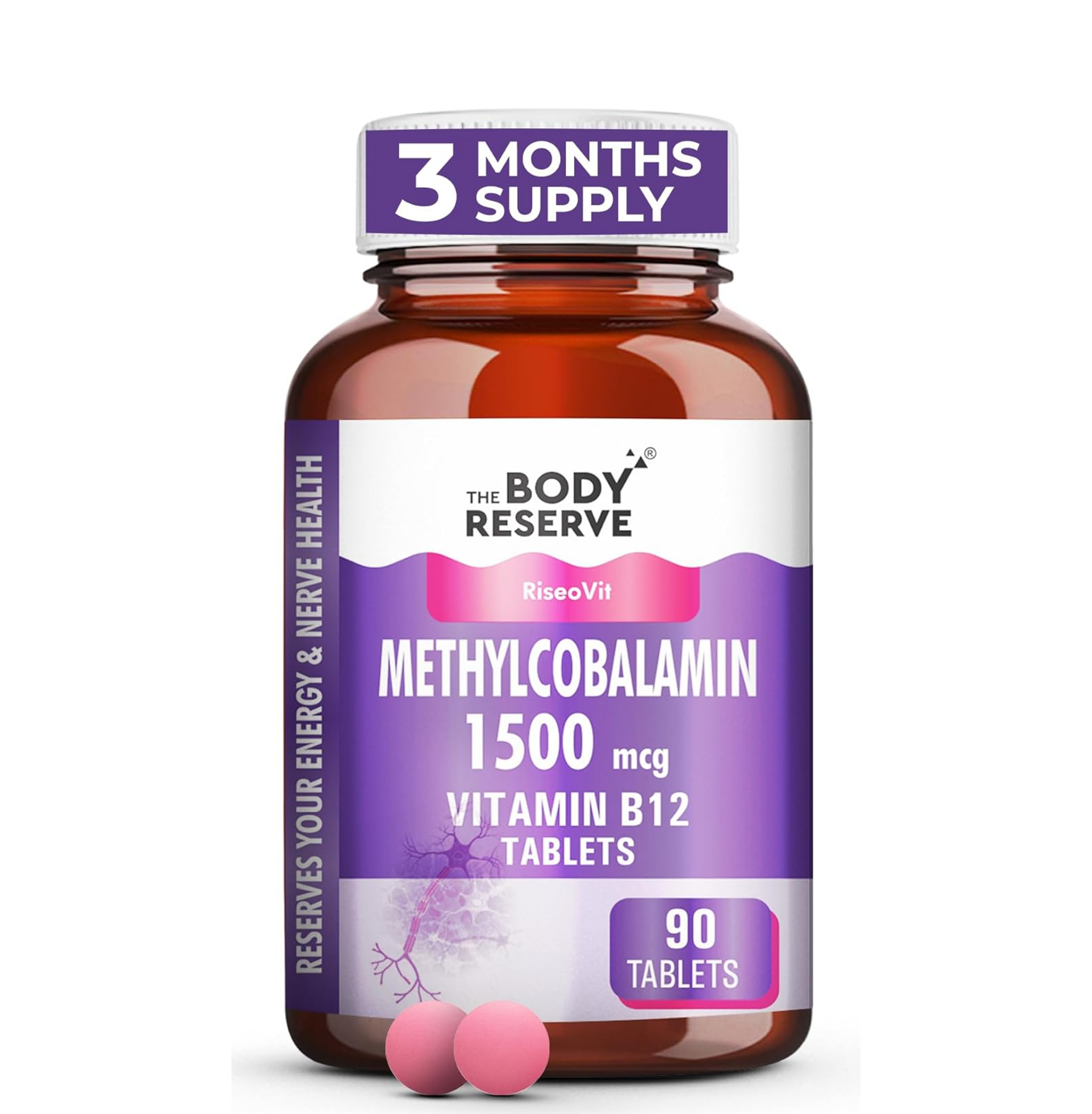 THE BODY RESERVE Vitamin B12 Tablets 1500 mcg as Methylcobalamin Vitamin B12 Supplements for Men & Women -90 Veg tablets (3 Months Supply Pack)
