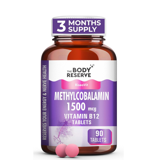THE BODY RESERVE Vitamin B12 Tablets 1500 mcg as Methylcobalamin Vitamin B12 Supplements for Men & Women -90 Veg tablets (3 Months Supply Pack)