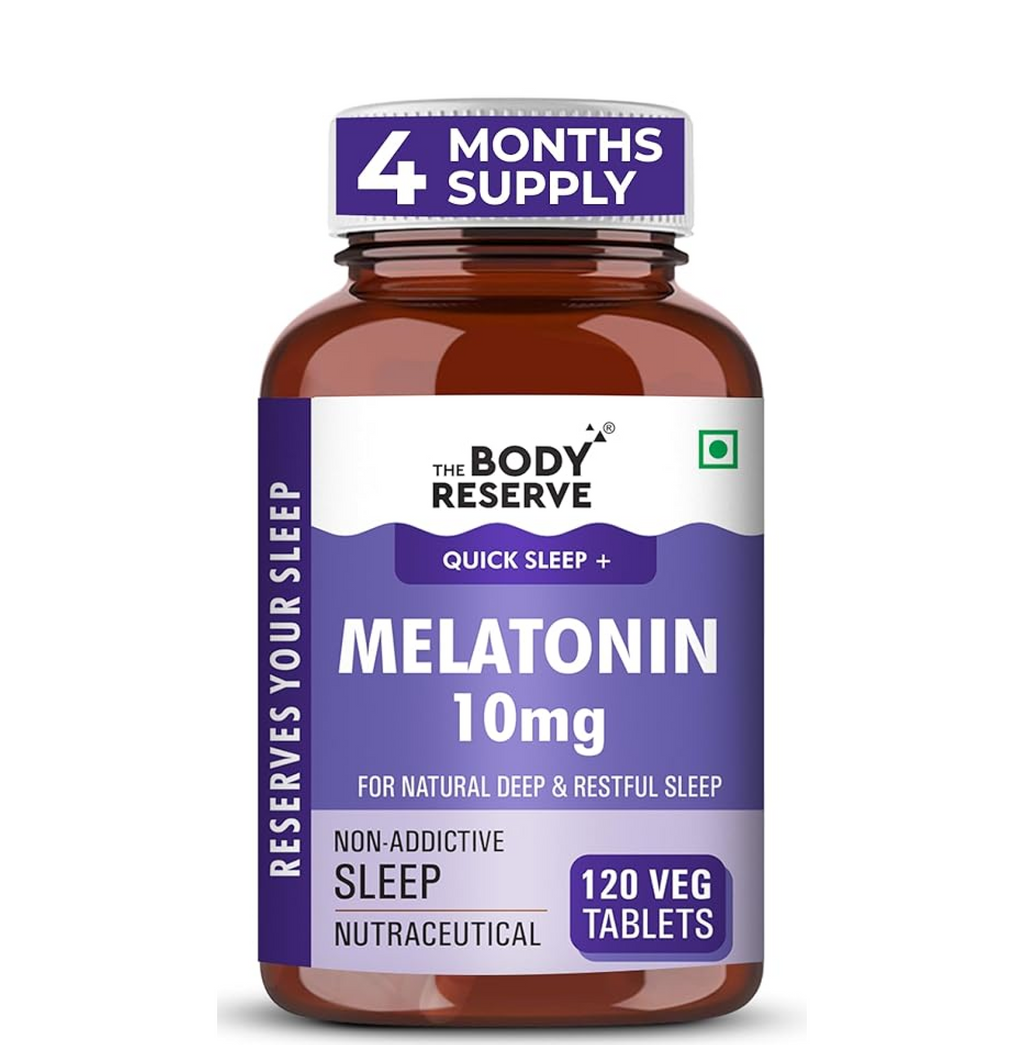 The Body Reserve Melatonin 10mg - 120 Veg Tablets for Sleep Support, Nerve Relaxation, and Stress Relief - Non-Habit Forming for Men & Women