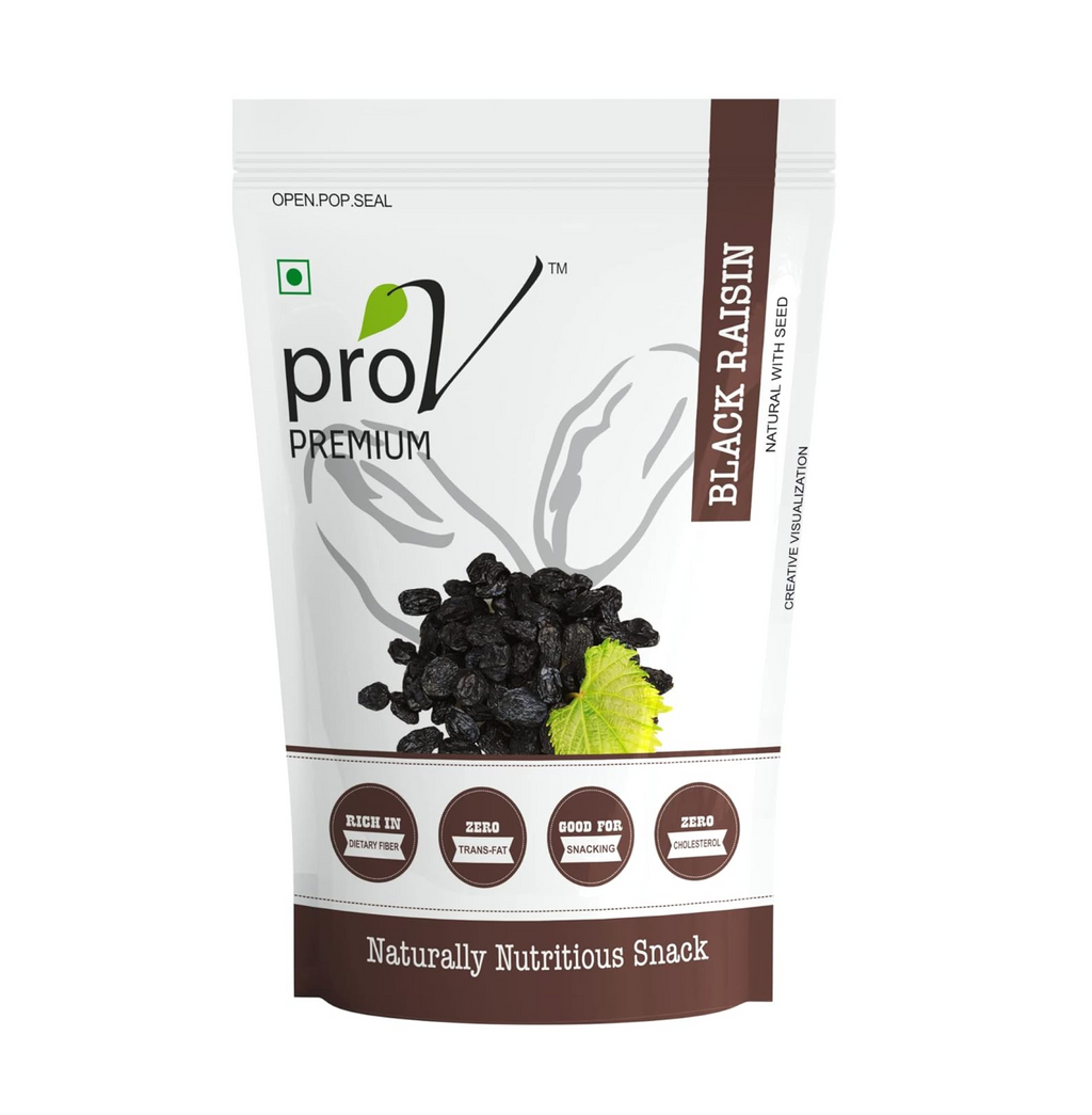 ProV Premium Black Raisins with Seed | Crunchy Center Kismis | Rich in Iron, Fiber & Antioxidants | Healthy Natural Dry Fruit | 250g