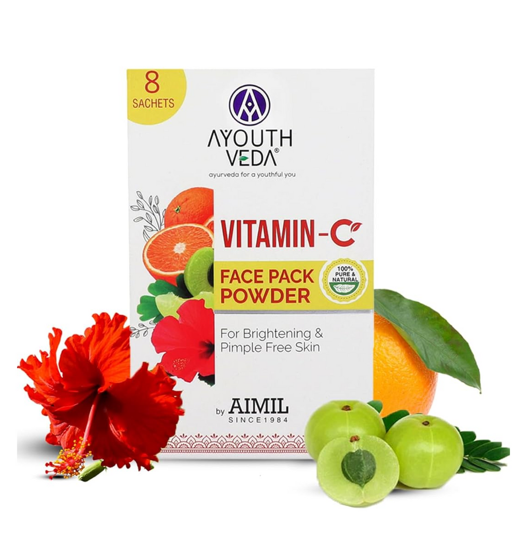 Ayouthveda Vitamin C Face Pack Powder Men & Women | Helps to reduce Pigmentation & Acne & Enhances skin Glow|Enriched with Fruits and Herbs | Makes Skin Soft & Supple (10g X 8 Sachets)(Pack Of 1)