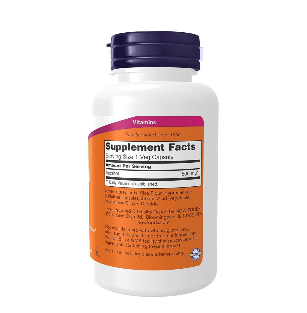 NOW Supplements, Inositol 500 mg, Healthy Membrane Function*, Cellular Health*, 100 Veg Capsules