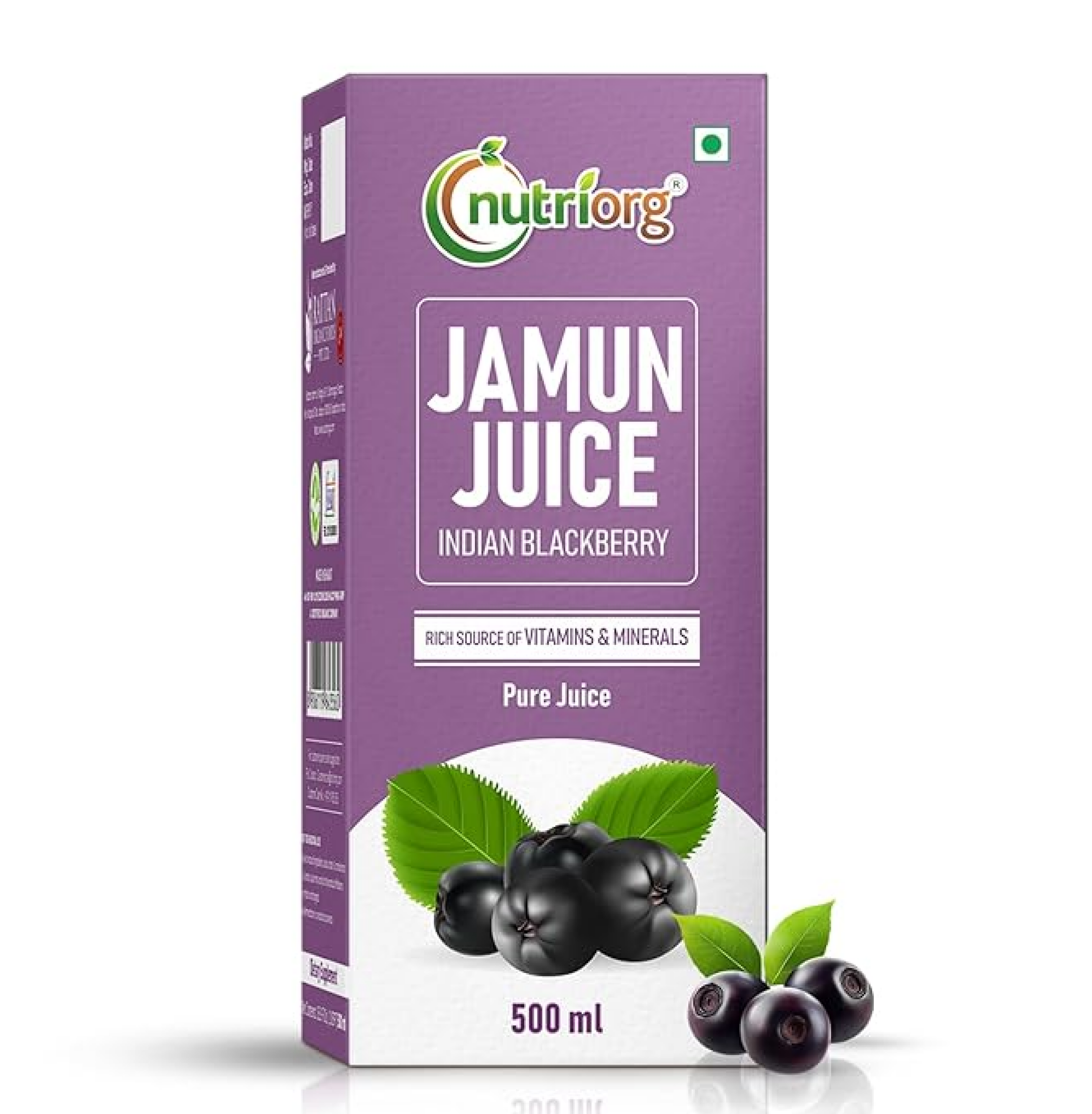 Nutriorg Jamun Juice | 500 ml | Pure Jamun Juice for Diabetes Care | Controls Blood Sugar Levels | Blood Purification | No Added Sugar, Preservatives, or Colors