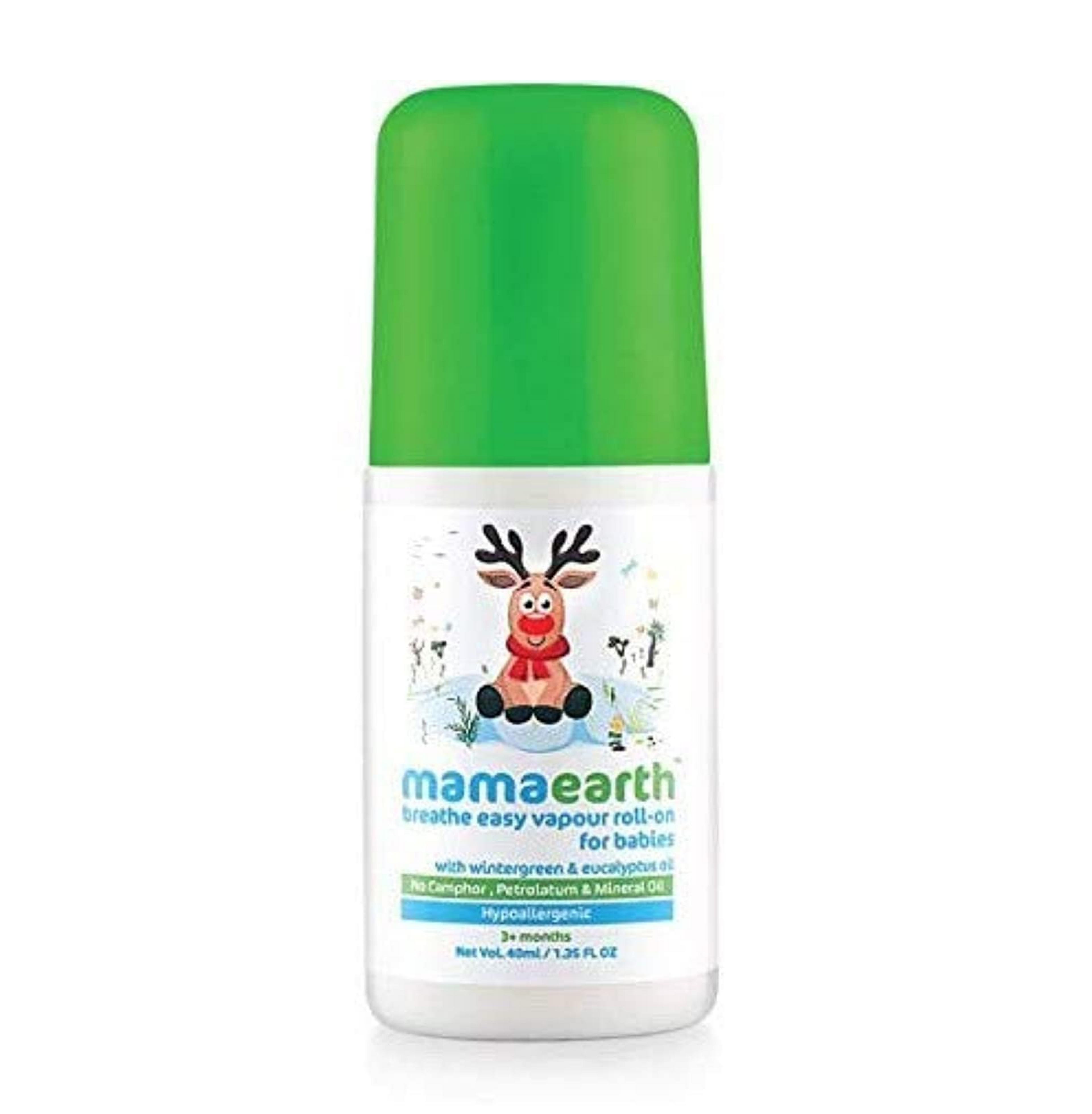 Mamaearth Natural Breathe Easy Vapour Roll-on for Cold & Nasal Congestion, with Wintergreen & Eucalyptus Oil.