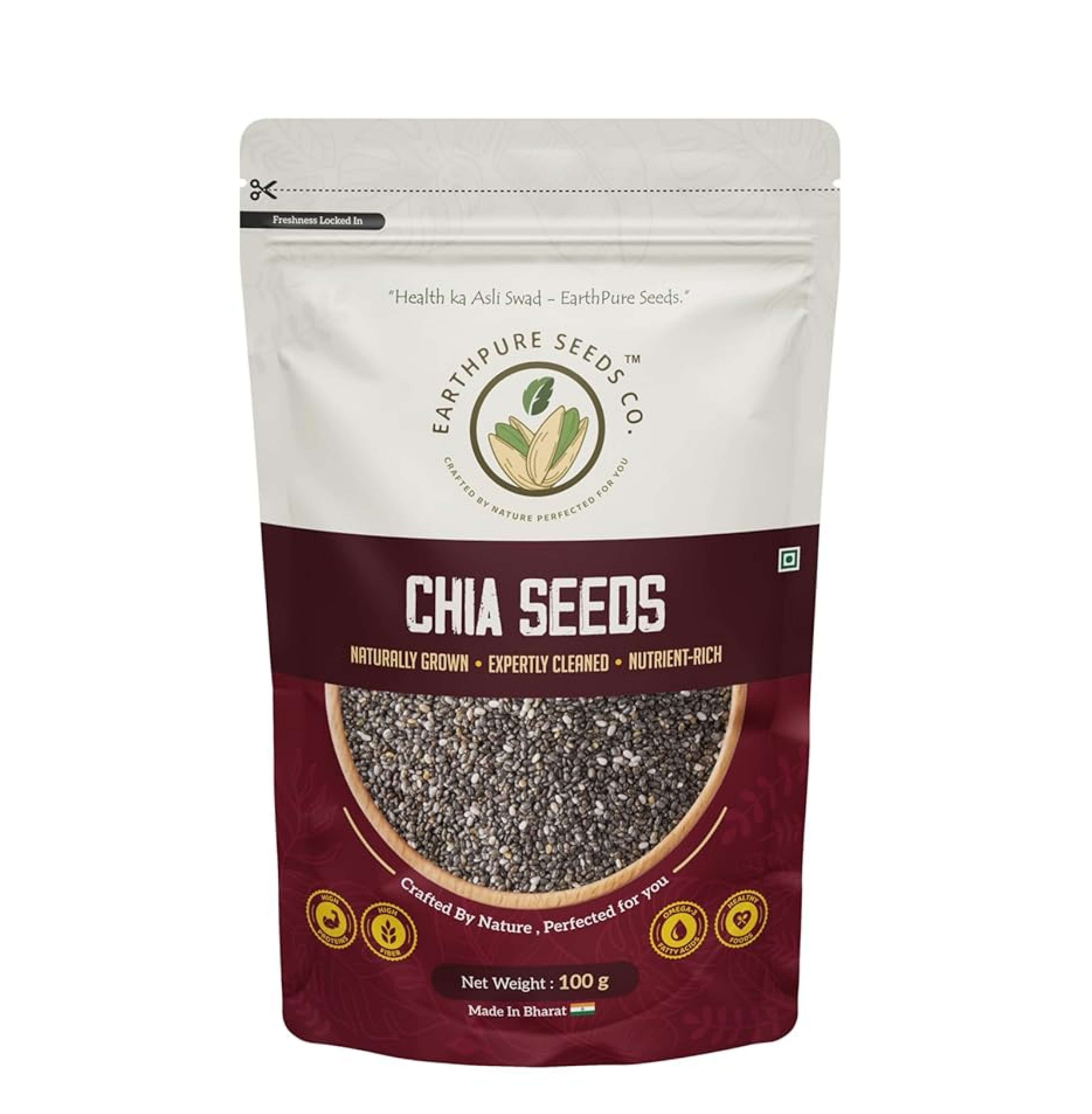 EarthPure Chia Seeds 100g I Seeds for Eating | Seeds for Weight Management | Rich in Calcium, Protein & Fibre