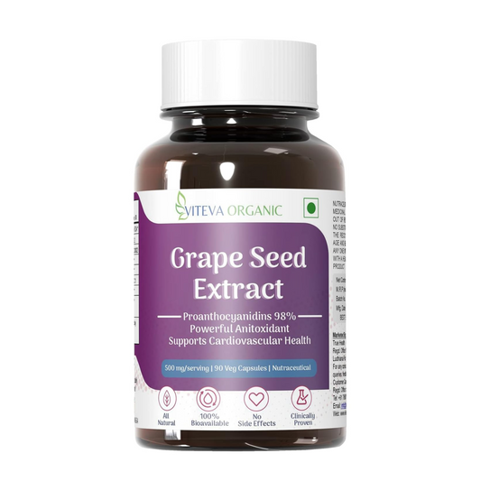 Viteva Organic Grape Seed Extract with 98% Polyphenols 500mg 90 Veg Capsules - Supports Healthy Cholesterol Levels & Immunity - Antioxidant Supplement to promote Healthy Hair & Skin