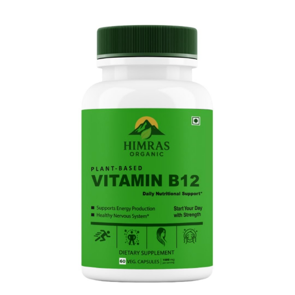 Plant-Based Vitamin B12 1000mcg Natural Energy & Immunity Booster 60 Veg Capsules for Men & Women Dietary Supplement (1)