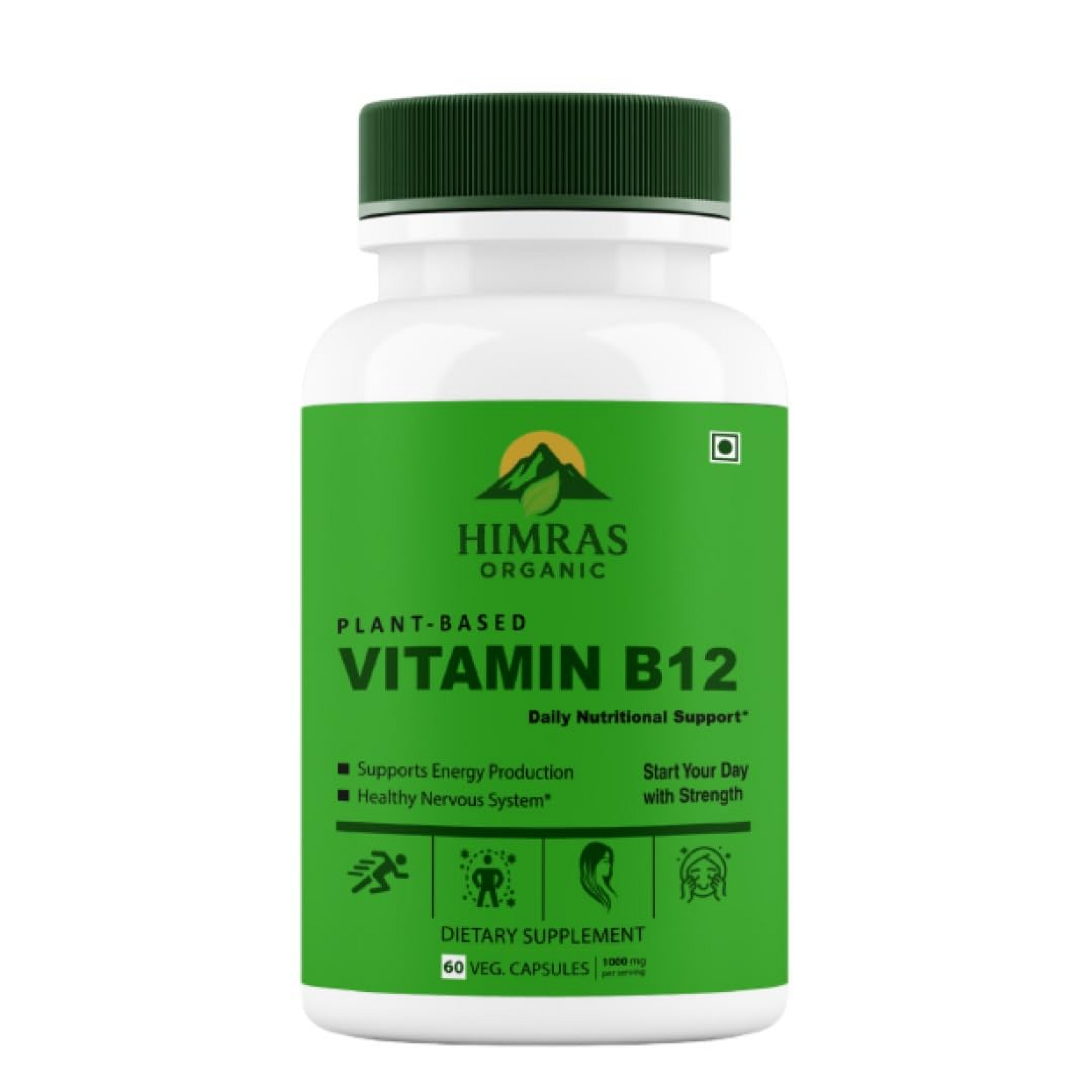 Plant-Based Vitamin B12 1000mcg Natural Energy & Immunity Booster 60 Veg Capsules for Men & Women Dietary Supplement (1)