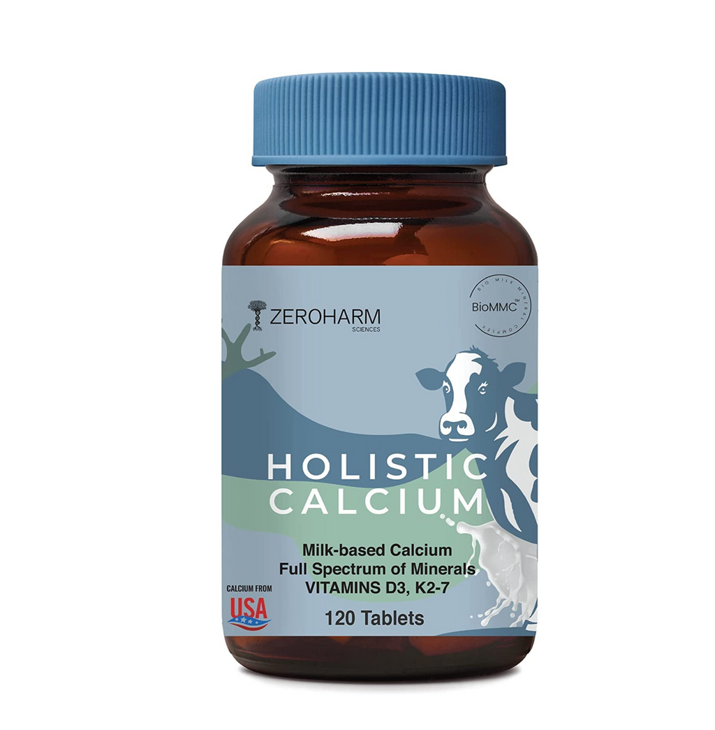 ZEROHARM Holistic Calcium Tablets â€“ High Absorbption Milk-Based Calcium Supplement with Vitamin D3, K2-7, Magnesium, Phosphorous â€“ Supports Bone Strength & Joint Health For Men & Women â€“ 120 Tablets