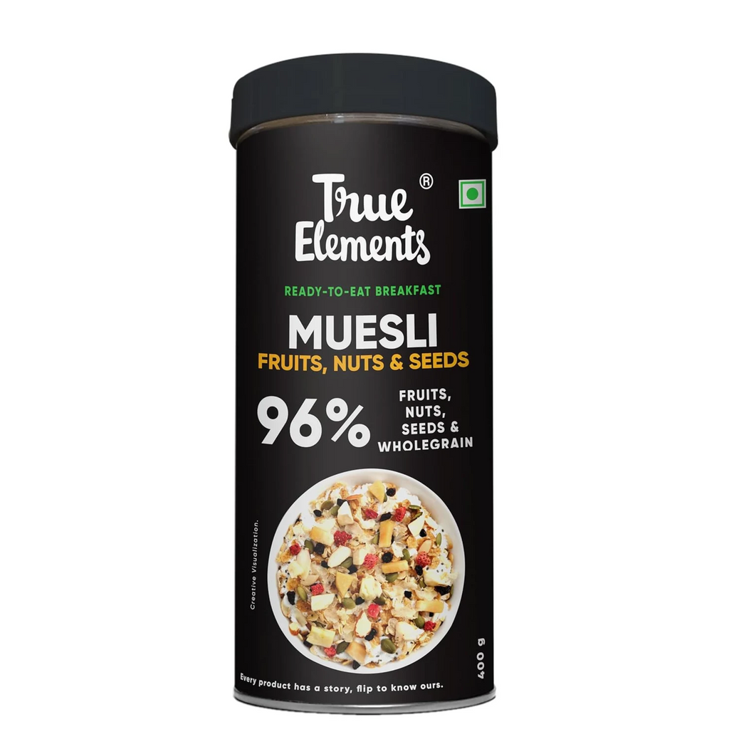 True Elements Muesli Fruits, Nuts & Seeds 400gm - Breakfast Cereal | 100% Wholegrain | Muesli with Freeze Dried Fruits