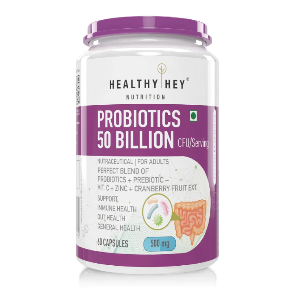 HealthyHey Nutrition Probiotics 50 Billion CFU Multi- Strains, 60 Veg. Capsules, Targeted Release Technology, Stomach Acid Resistant, No Need for Refrigeration, Non-GMO, Gluten-Free