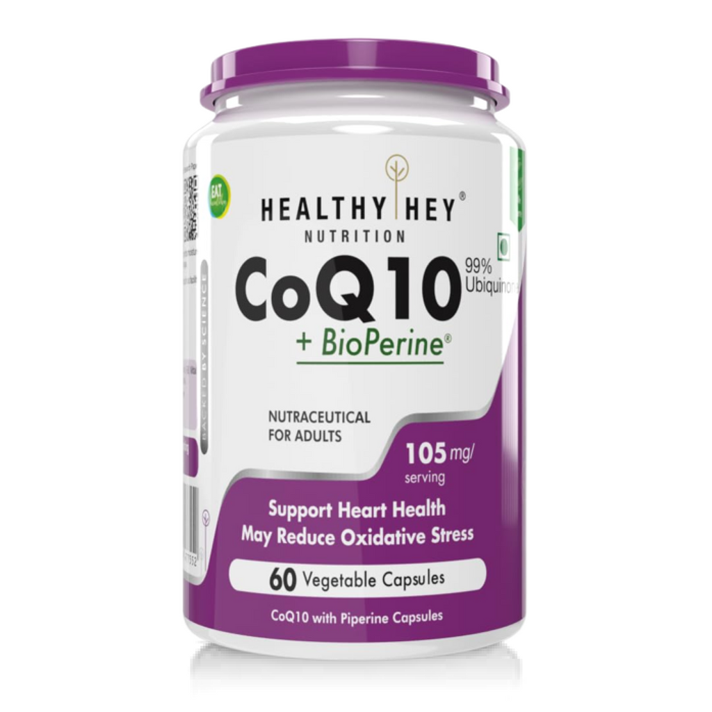 HealthyHey Nutrition CoQ10 105mg with Bioperine -Supports Heart Health - 60 Veg Capsules