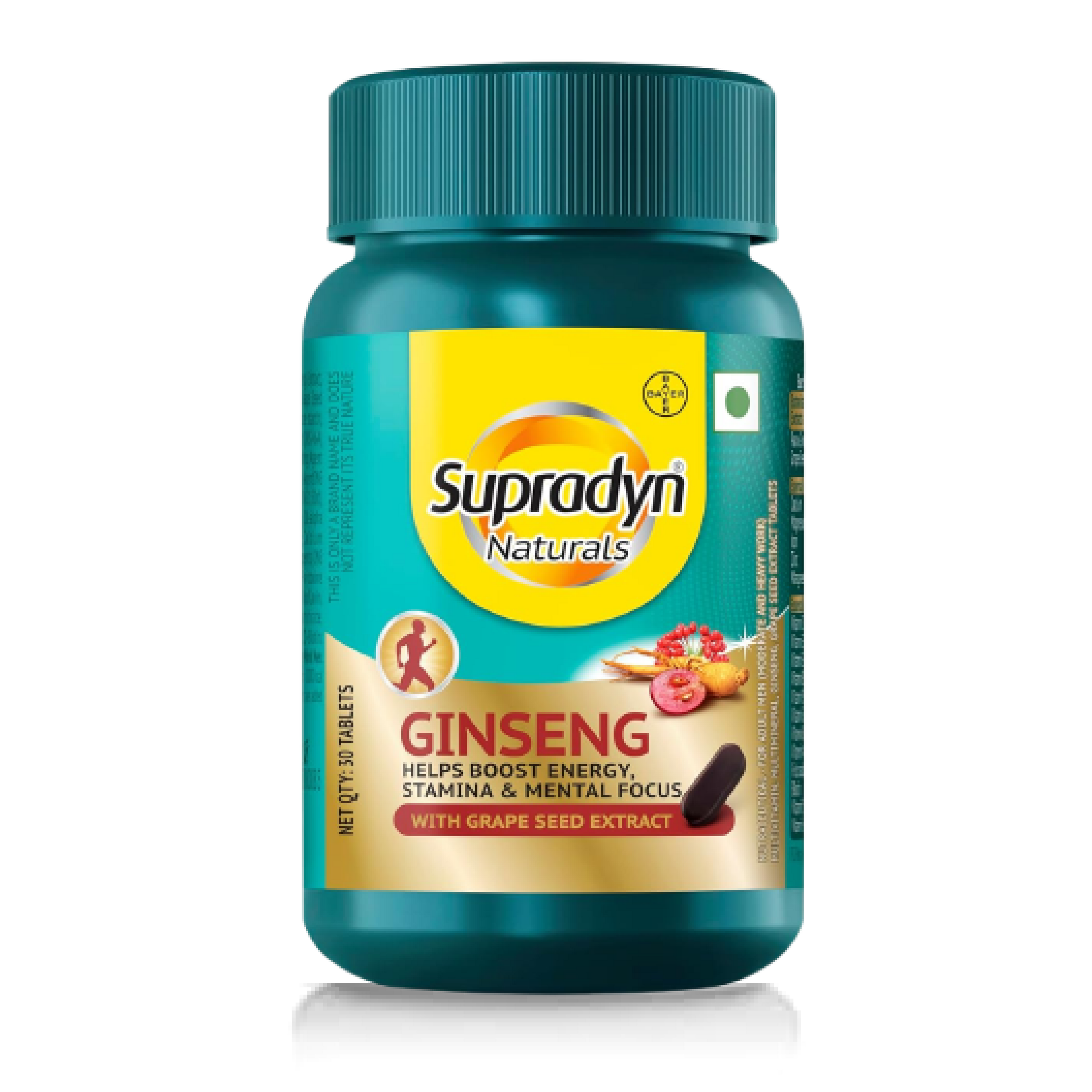 Supradyn Naturals Ginseng Multivitamin for Men | Ginseng & Grapeseed Extract | 12 Vitamins, Zinc, Magnesium | Energy, Immunity, Stamina, Mental Focus | 30 Tablets | Veg