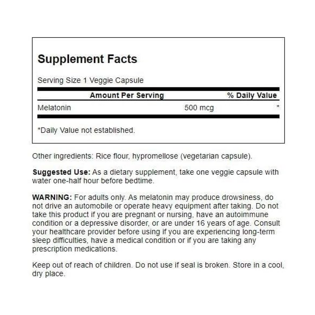 Swanson, Melatonin, Extra Low Dose , 500 mcg, 60 Vegan Capsules