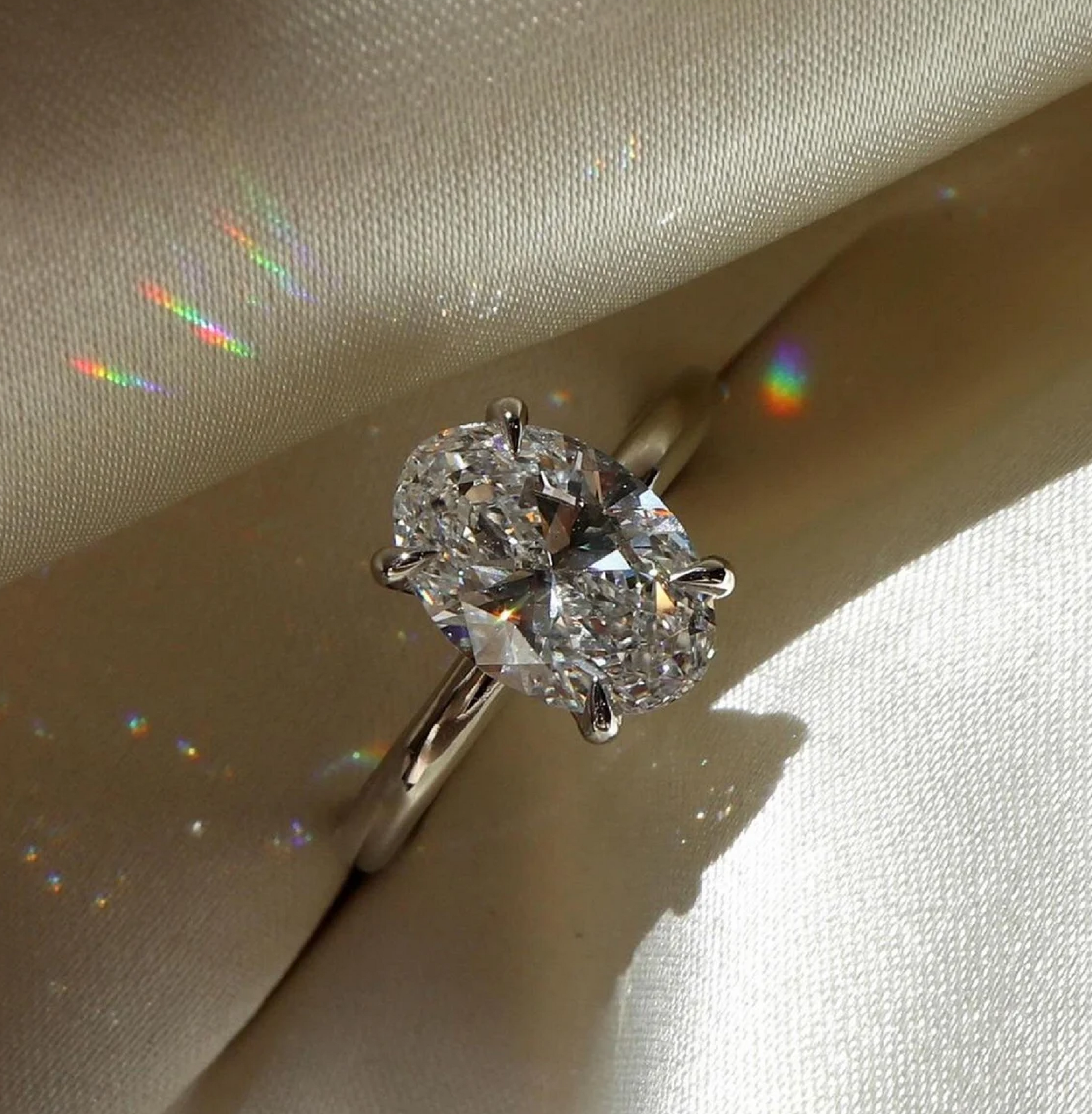 14k Solid White Gold Engagement Ring,2.75 CT Oval Cut Moissanite Solitaire,Gorgeous 4 Claws,2.0 MM Rounded Band,Statement Ring,Trends Setter