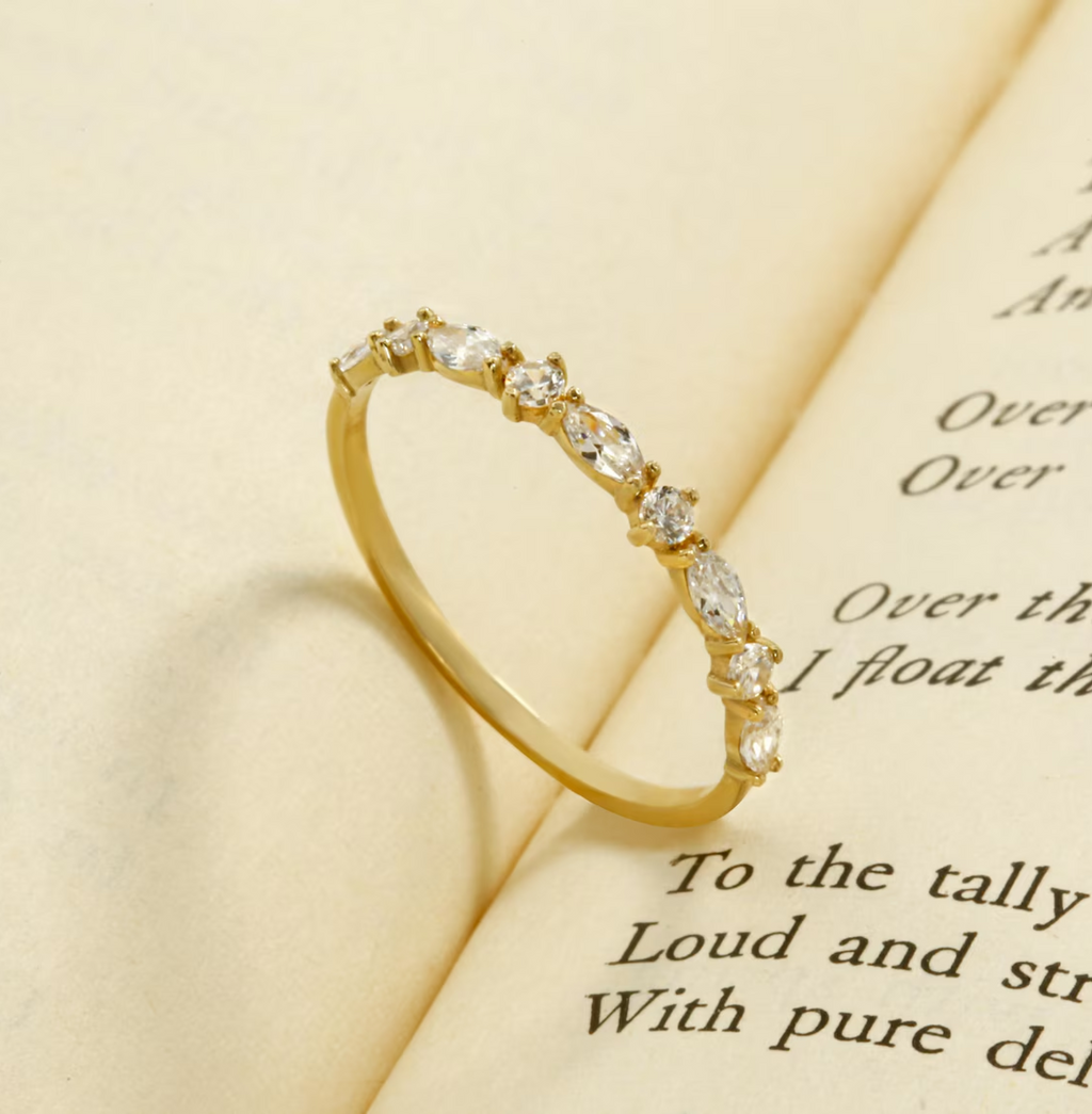 14k Solid Gold Marquise Band Ring, Unique Marquise Ring, Half Eternity Marquise Moissanite Wedding Band, Vintage Wedding Band Stacking Ring