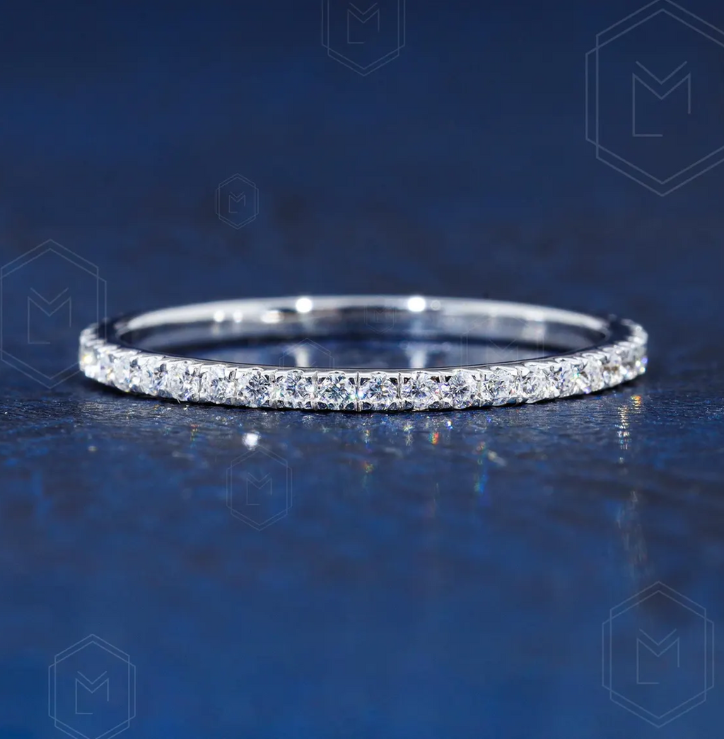 1.3MM Full Eternity Band Moissanite Wedding Band White Gold Band 14K gold Band Anniversary Band Matching Band, wedding gifts
