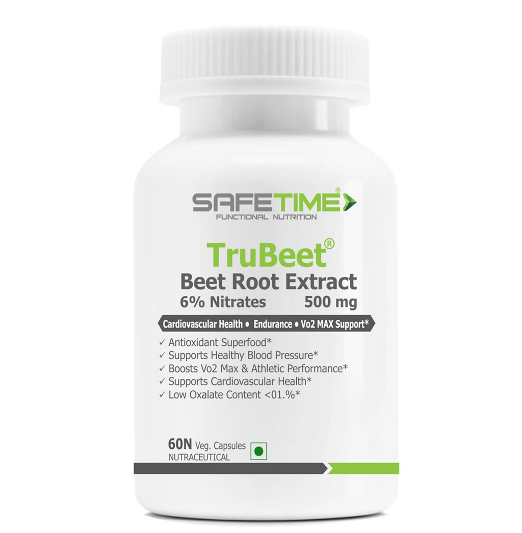 SAFETIME TRUBEET BEET ROOT 6% NITRATES Cardiovascular Health, VO2 MAX, Sports Perforamance & Endurance (60 Veg Capsules) (Pack of 1)