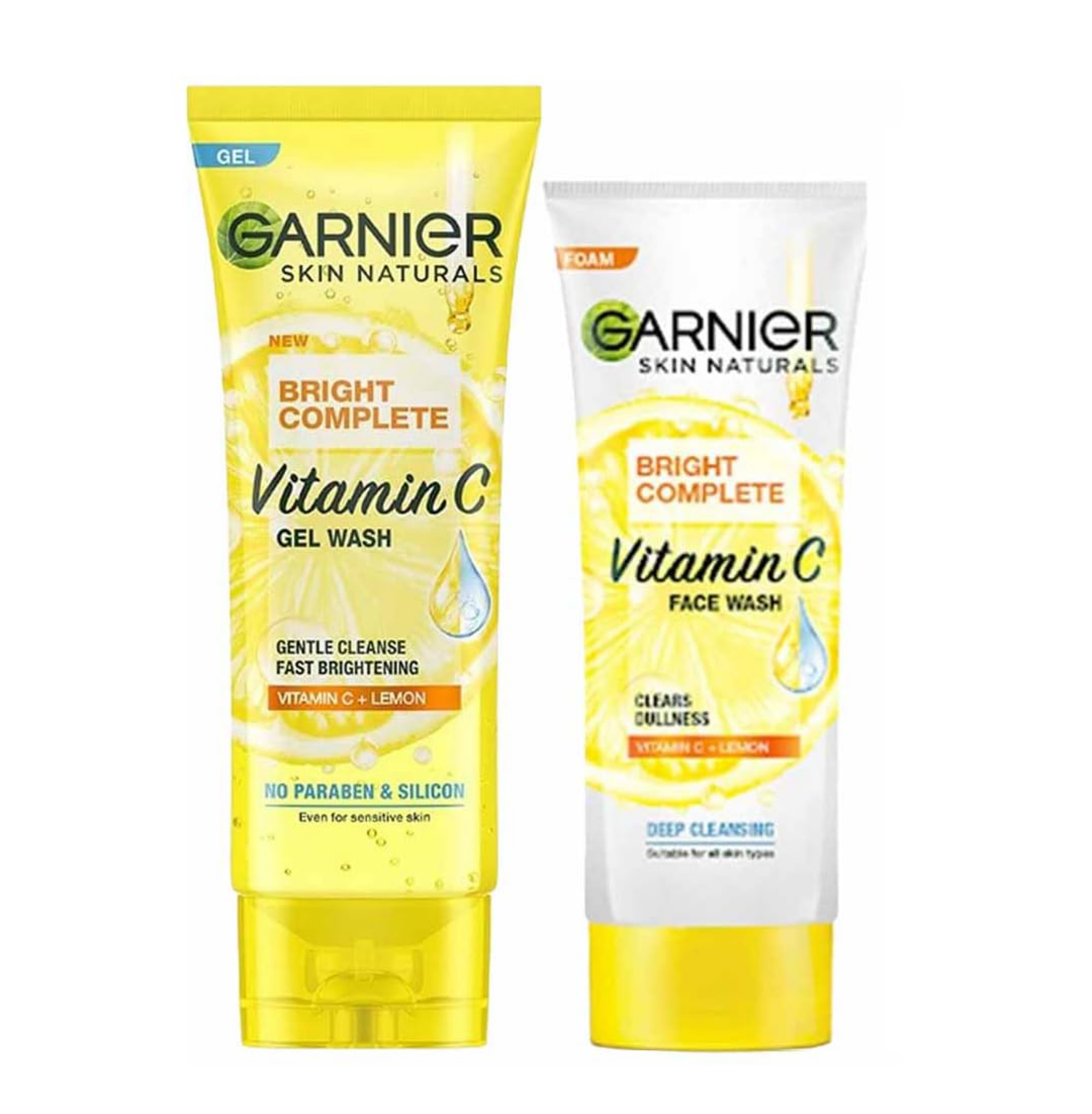 Garnier Facewash Gel, Gentle Cleanser, Fast Brightening, For Instant Brighter Skin, Bright Complete Vitamin C, 100g&Garnier Skin Naturals, Facewash, Cleansing and Brightening, Bright Complete, 100 g